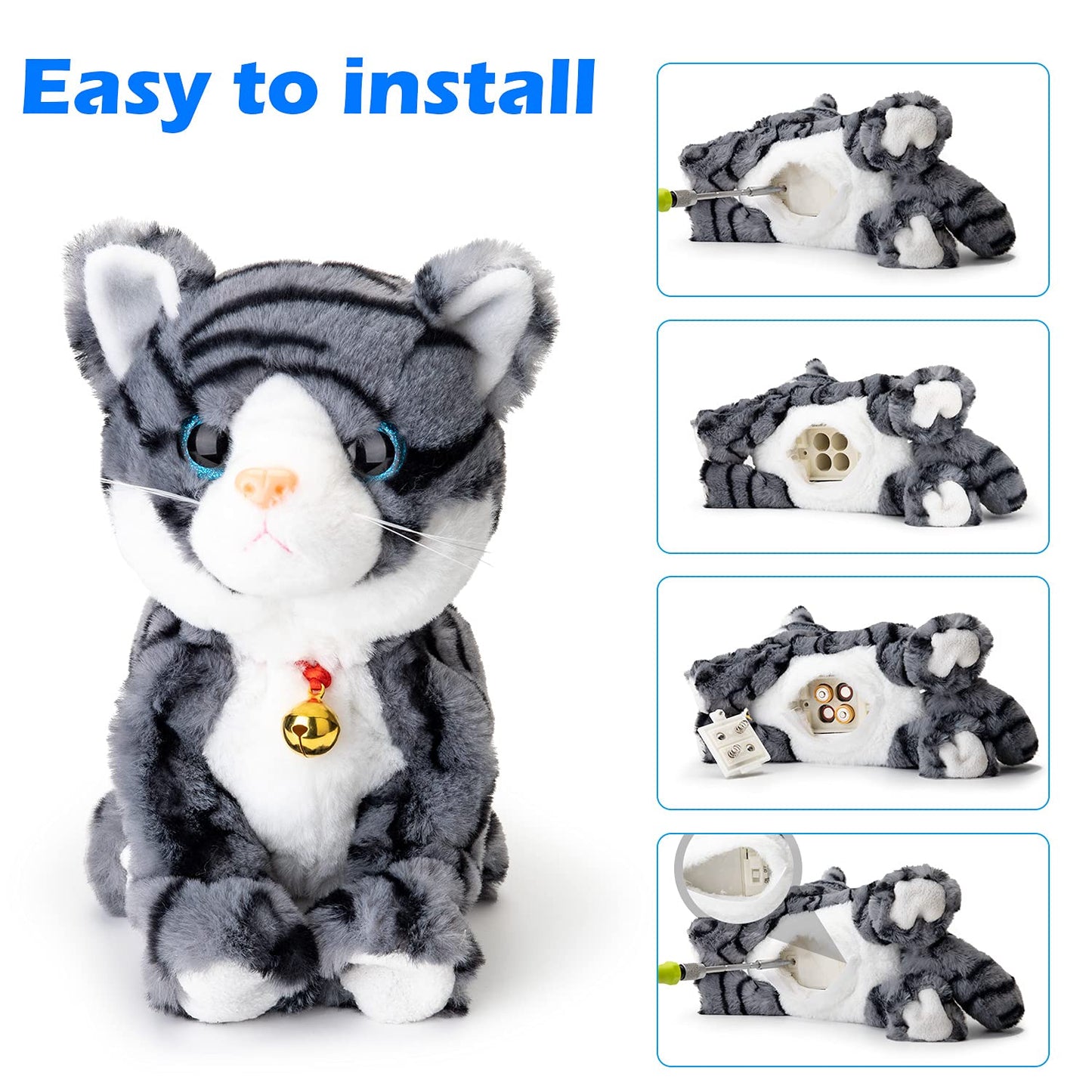 Smalody Interactive Plush Cat Toy – Sound-Control Robot Cat for Kids (Gray)