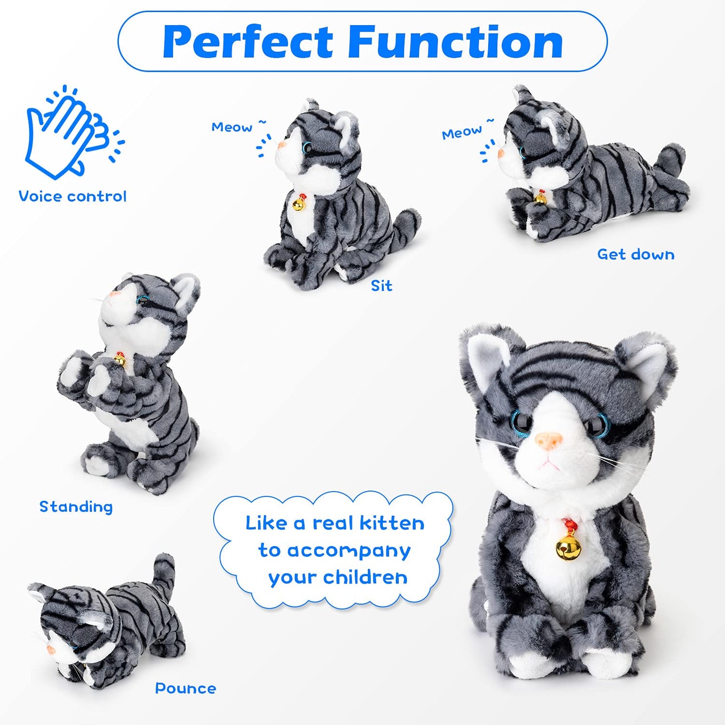 Smalody Interactive Plush Cat Toy – Sound-Control Robot Cat for Kids (Gray)