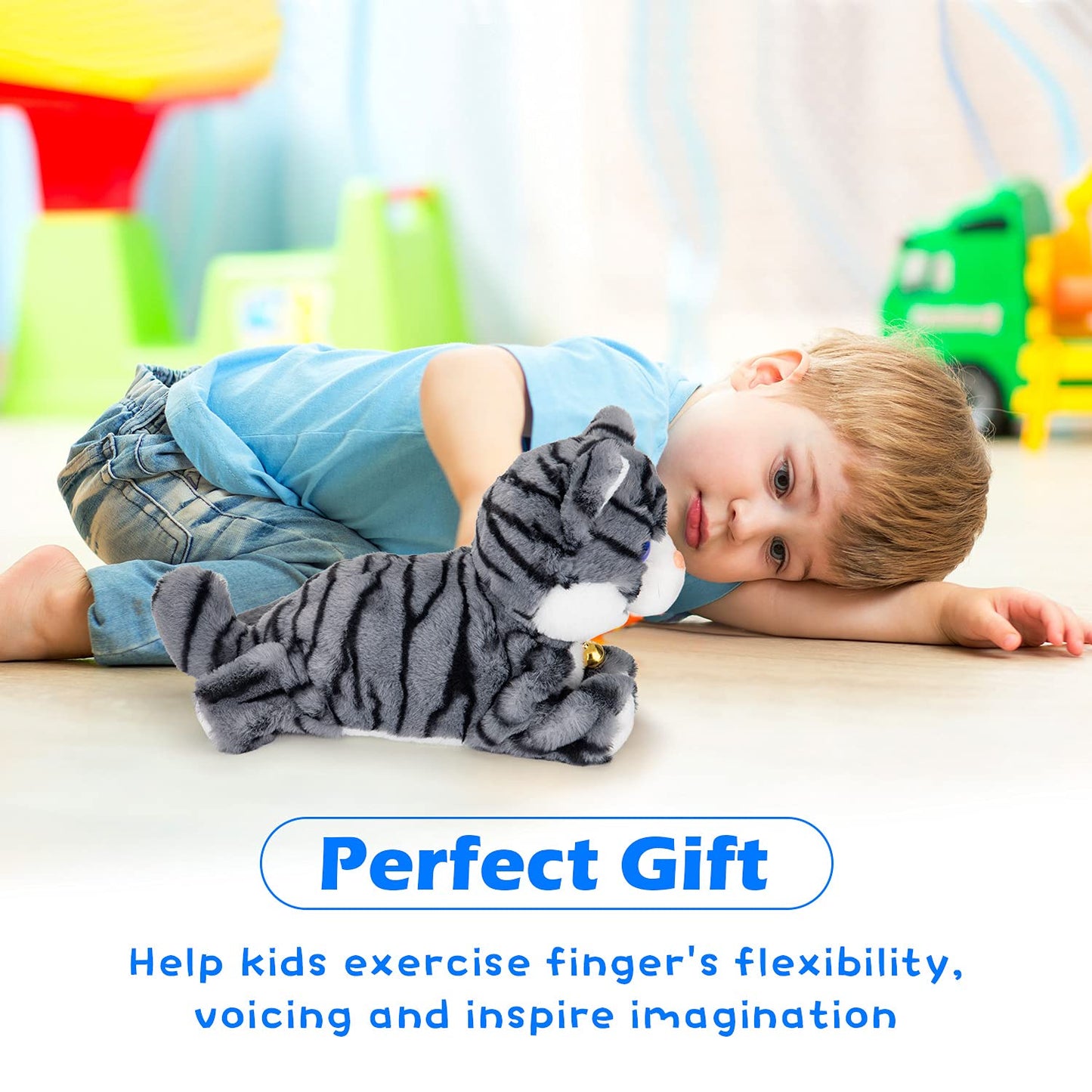 Smalody Interactive Plush Cat Toy – Sound-Control Robot Cat for Kids (Gray)