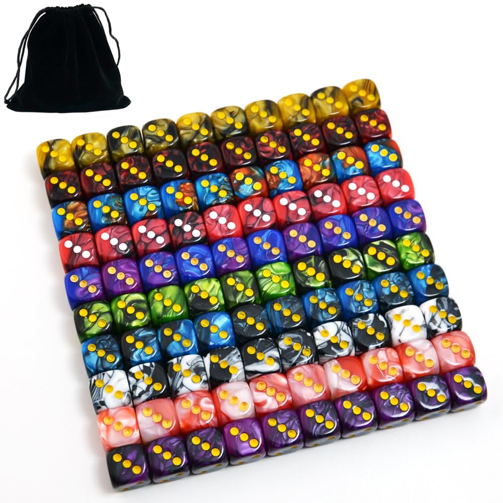 Smartdealspro 100-Pack 12mm Two-Color Round D6 Dice with Free Pouch for Tenzi Yahtzee Bunco