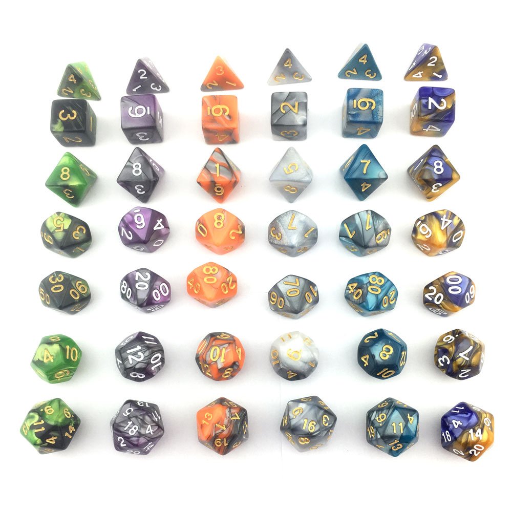 SmartDealsPro 6-Color Double-Colors Polyhedral Dice Sets with Pouches – D&D, MTG, RPG