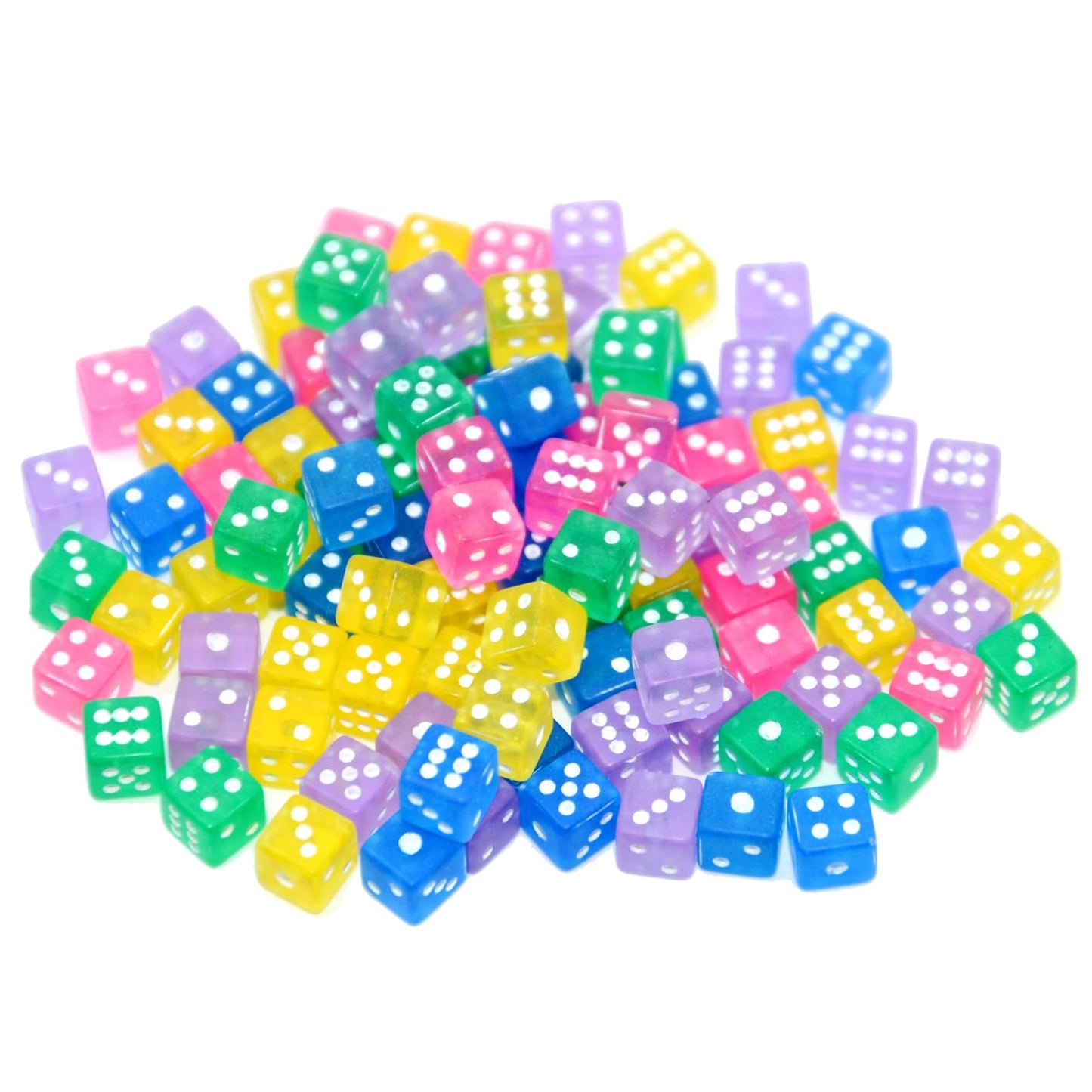 SmartDealsPro 100 Assorted D6 Mini Dice – 5mm Translucent Dice for Casino Games, Board Gaming & Math Teaching