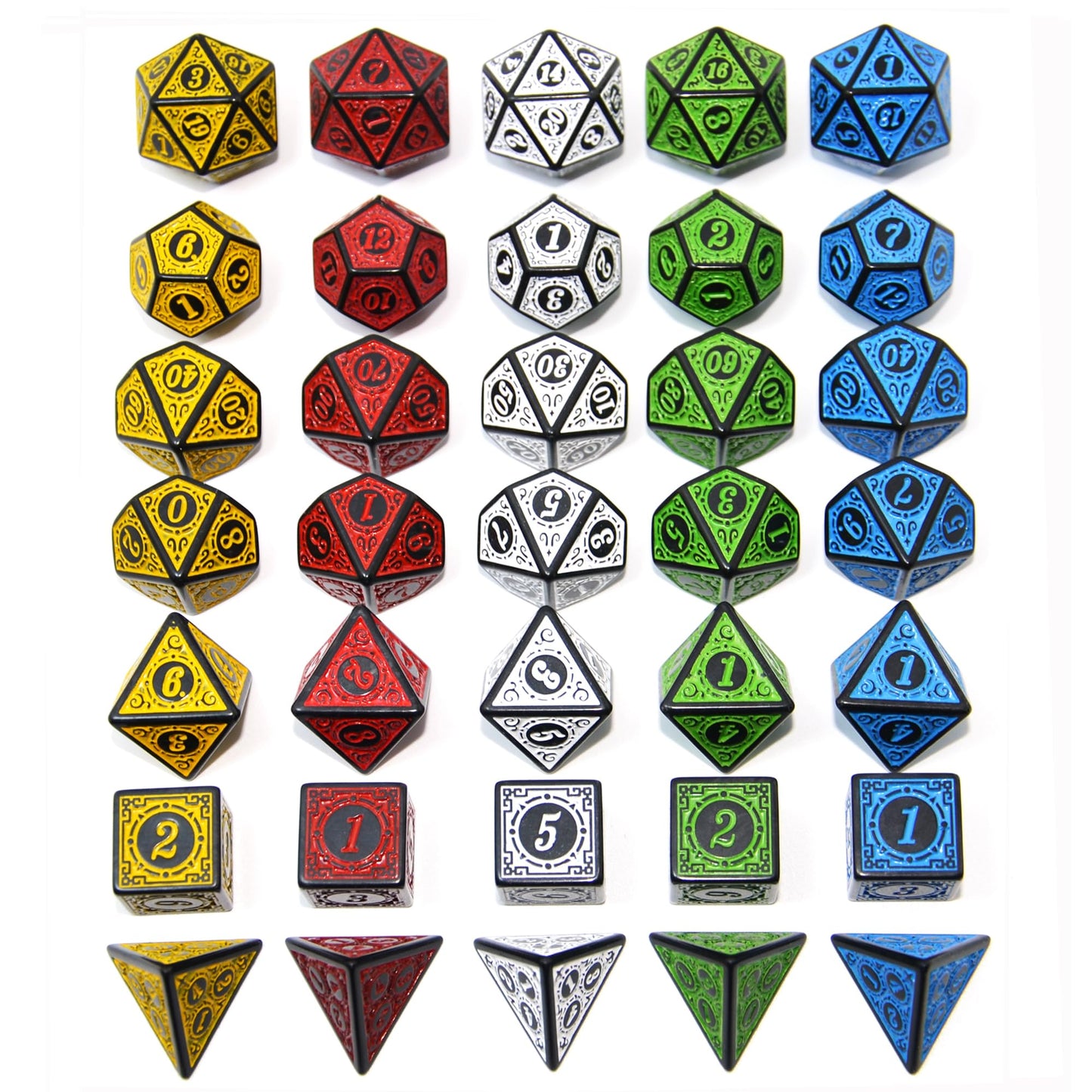Smartdealspro Double-Colors Acrylic Polyhedral Dice Sets with Pouches – 5-Color Retro Sets for D&D RPG Tabletop