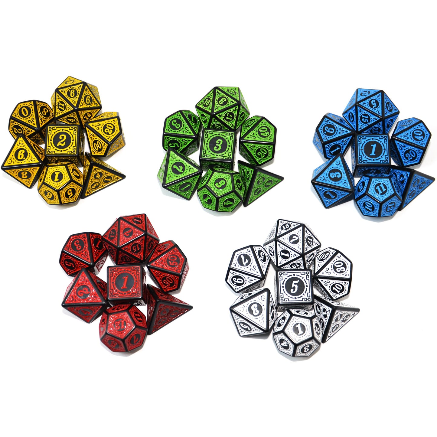 Smartdealspro Double-Colors Acrylic Polyhedral Dice Sets with Pouches – 5-Color Retro Sets for D&D RPG Tabletop