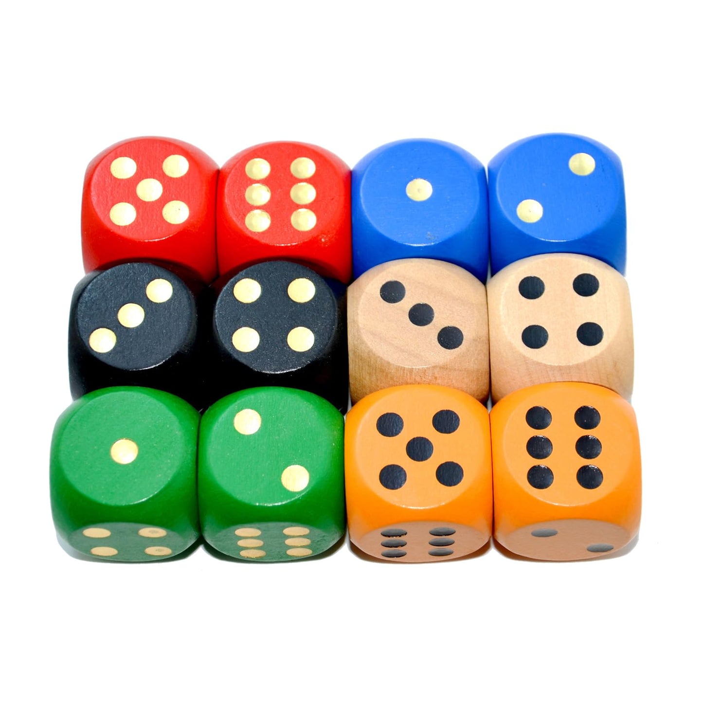 Smartdealspro Random Color Wooden Dice – 12 Pieces, 3cm Round-Edge D6 (6 Colors)