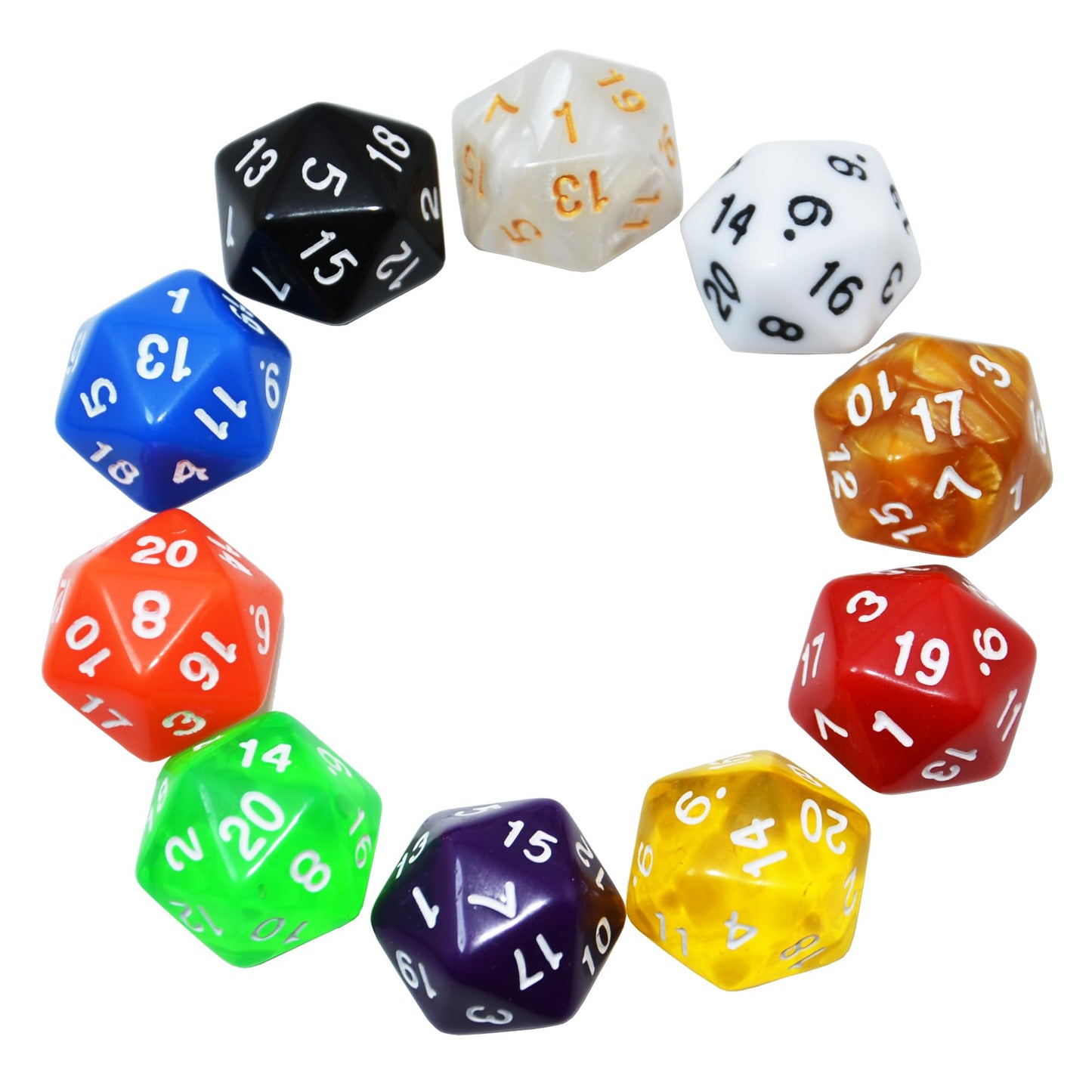 SmartDealsPro 10-Pack D20 Dice – Mixed Color Polyhedral Set for DND RPG Tabletop Games