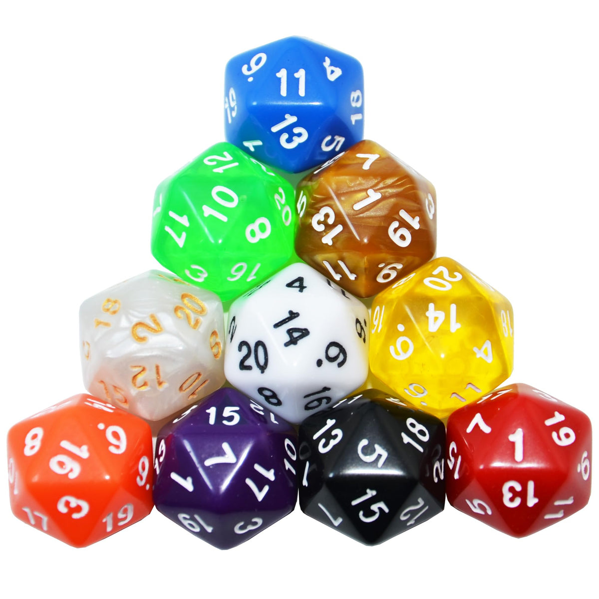 SmartDealsPro 10-Pack D20 Dice – Mixed Color Polyhedral Set for DND RPG Tabletop Games