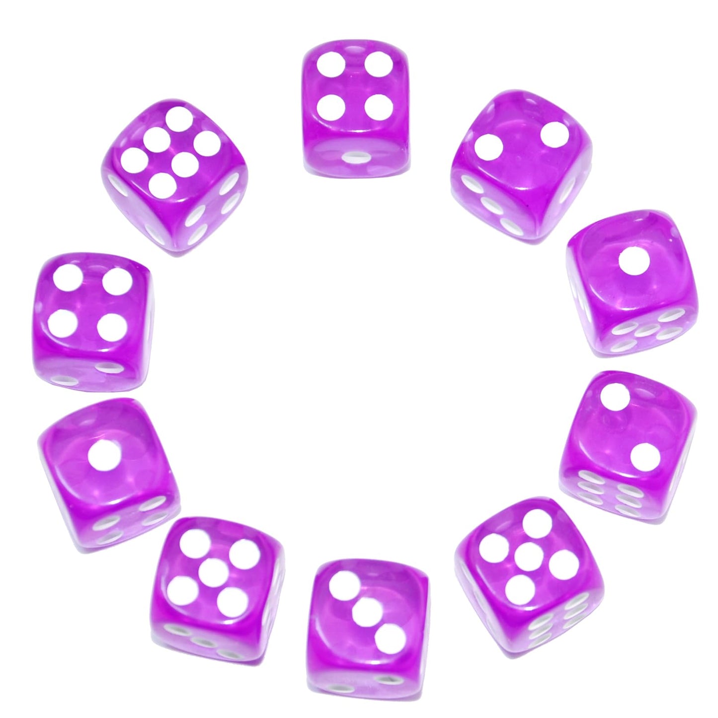SmartDealsPro 10-Pack D6 Transparent Purple Dice (16mm) for DND, MTG, RPG – Readable & Durable