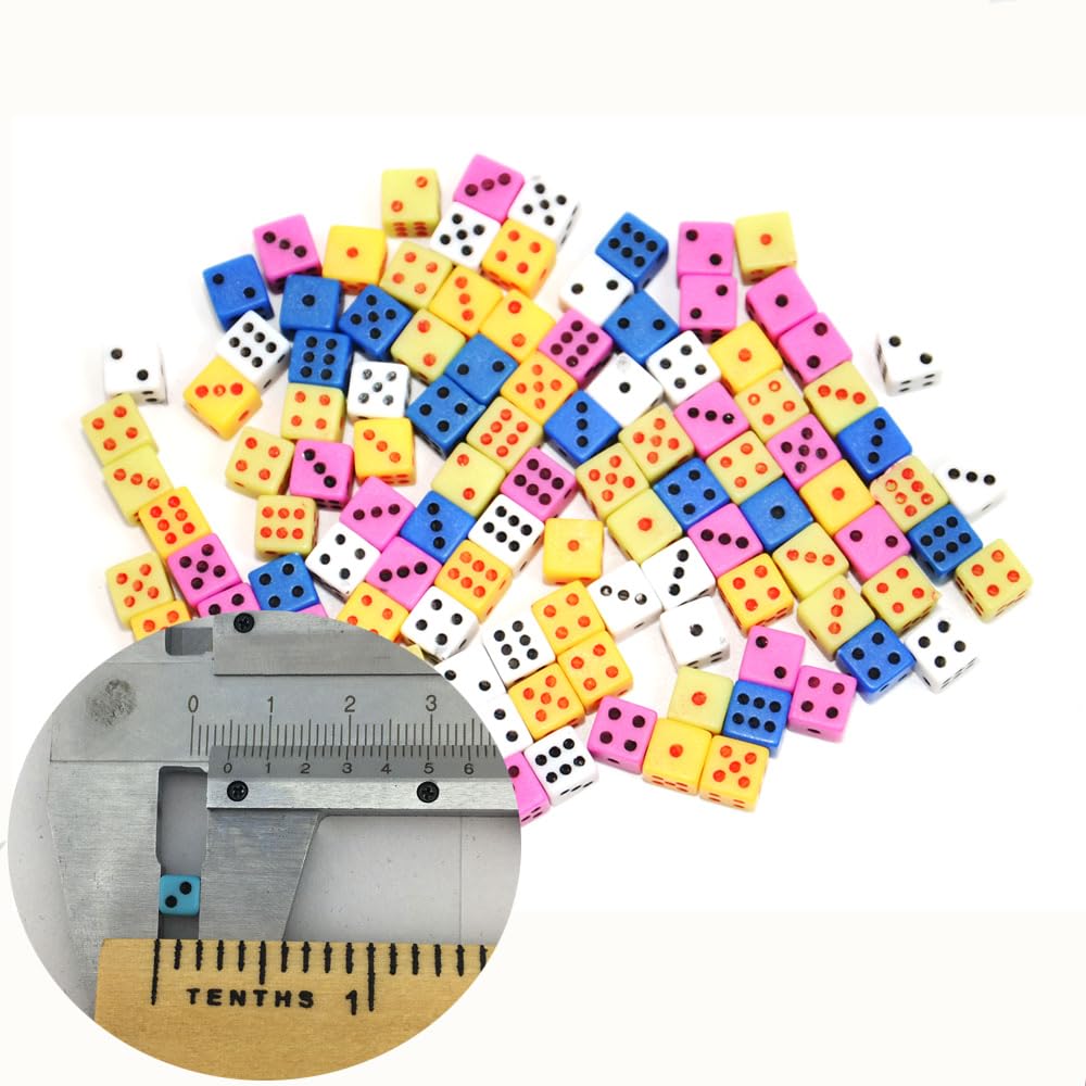 SmartDealsPro 100 Assorted 1/5in 5mm D6 Mini Dice Set – Tiny ABS Dice for Games