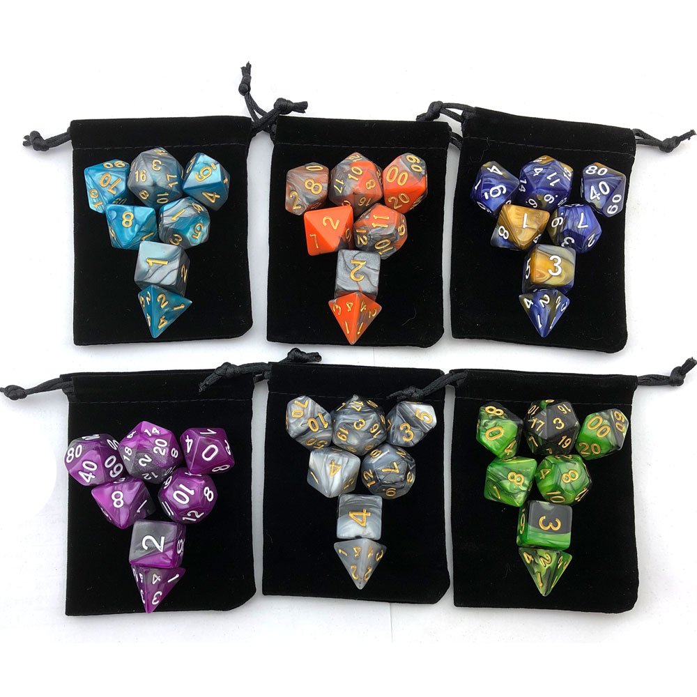 SmartDealsPro 6-Color Double-Colors Polyhedral Dice Sets with Pouches – D&D, MTG, RPG