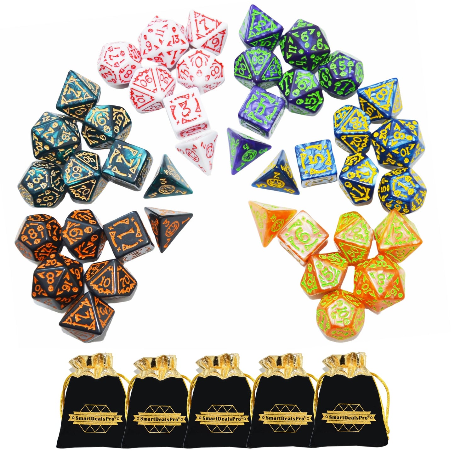 Smartdealspro Double-Colors Polyhedral Dice Sets with Pouches | D&D RPG MTG