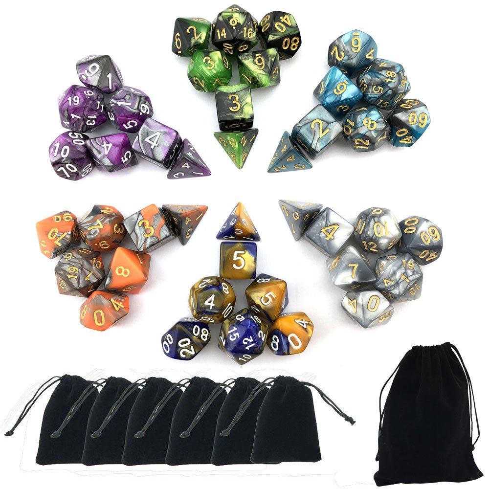 SmartDealsPro 6-Color Double-Colors Polyhedral Dice Sets with Pouches – D&D, MTG, RPG