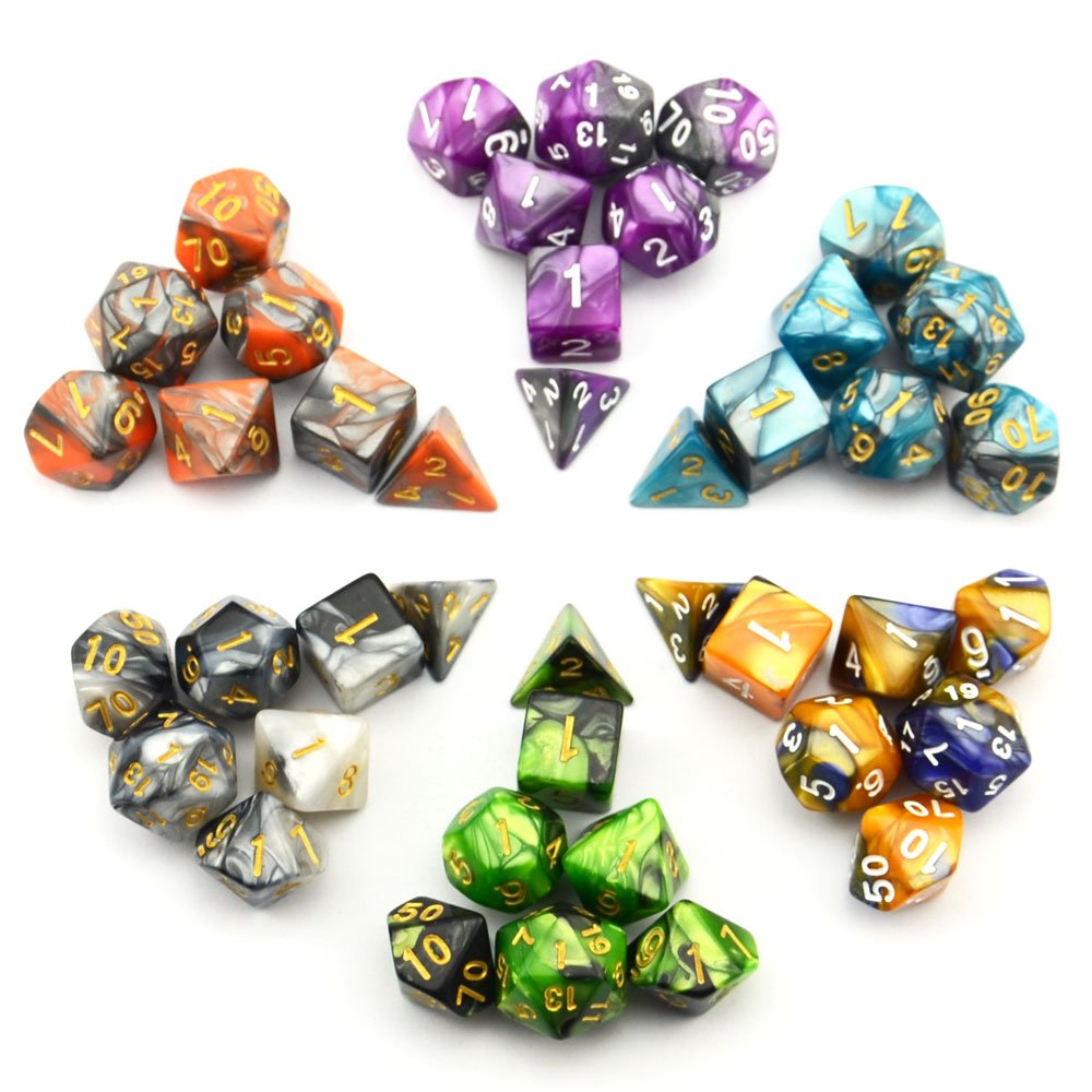 SmartDealsPro 6-Color Double-Colors Polyhedral Dice Sets with Pouches – D&D, MTG, RPG