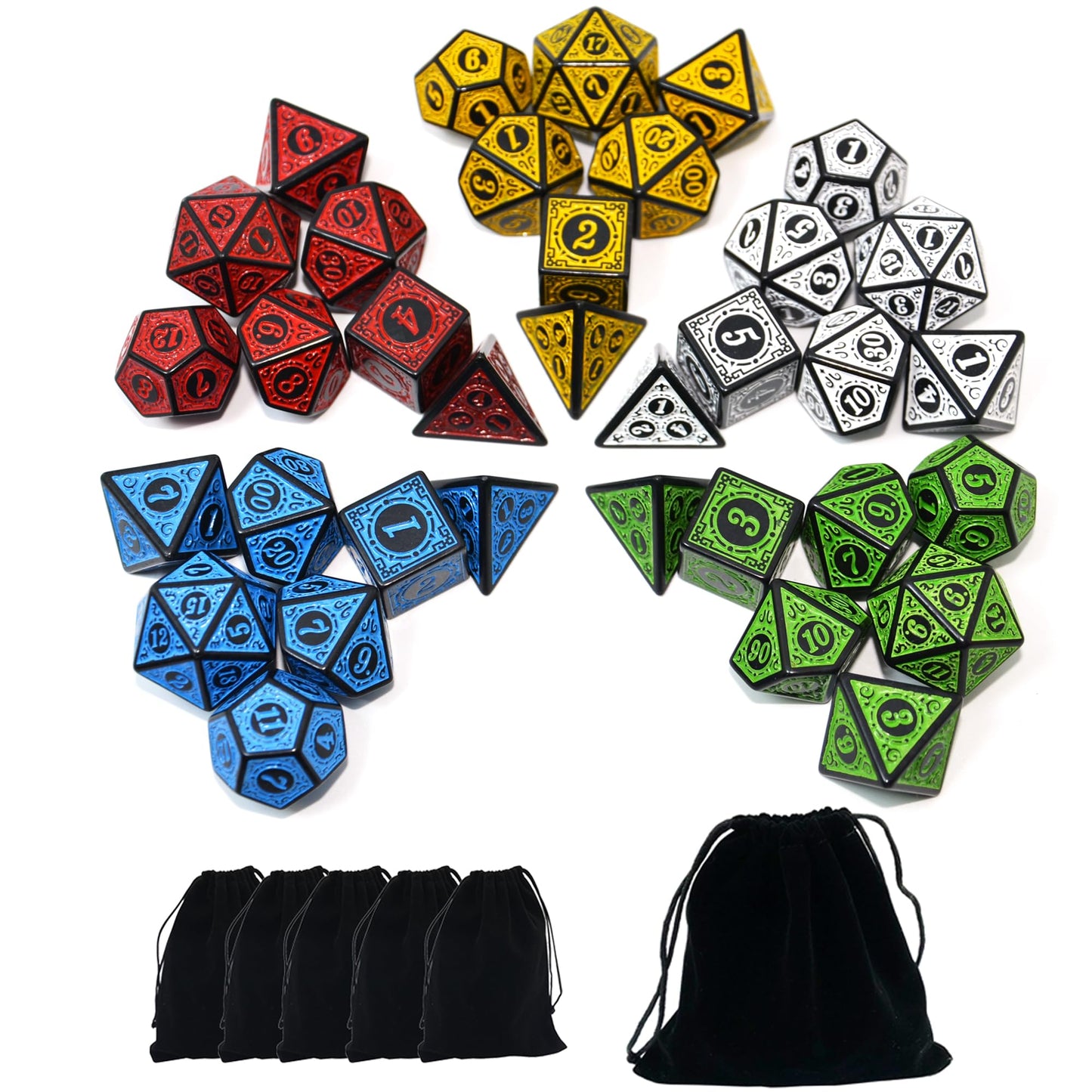 Smartdealspro Double-Colors Acrylic Polyhedral Dice Sets with Pouches – 5-Color Retro Sets for D&D RPG Tabletop