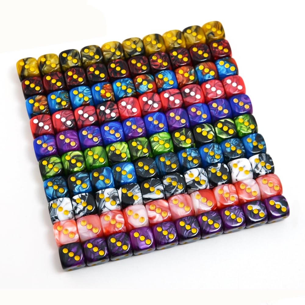 Smartdealspro 100-Pack 12mm Two-Color Round D6 Dice with Free Pouch for Tenzi Yahtzee Bunco