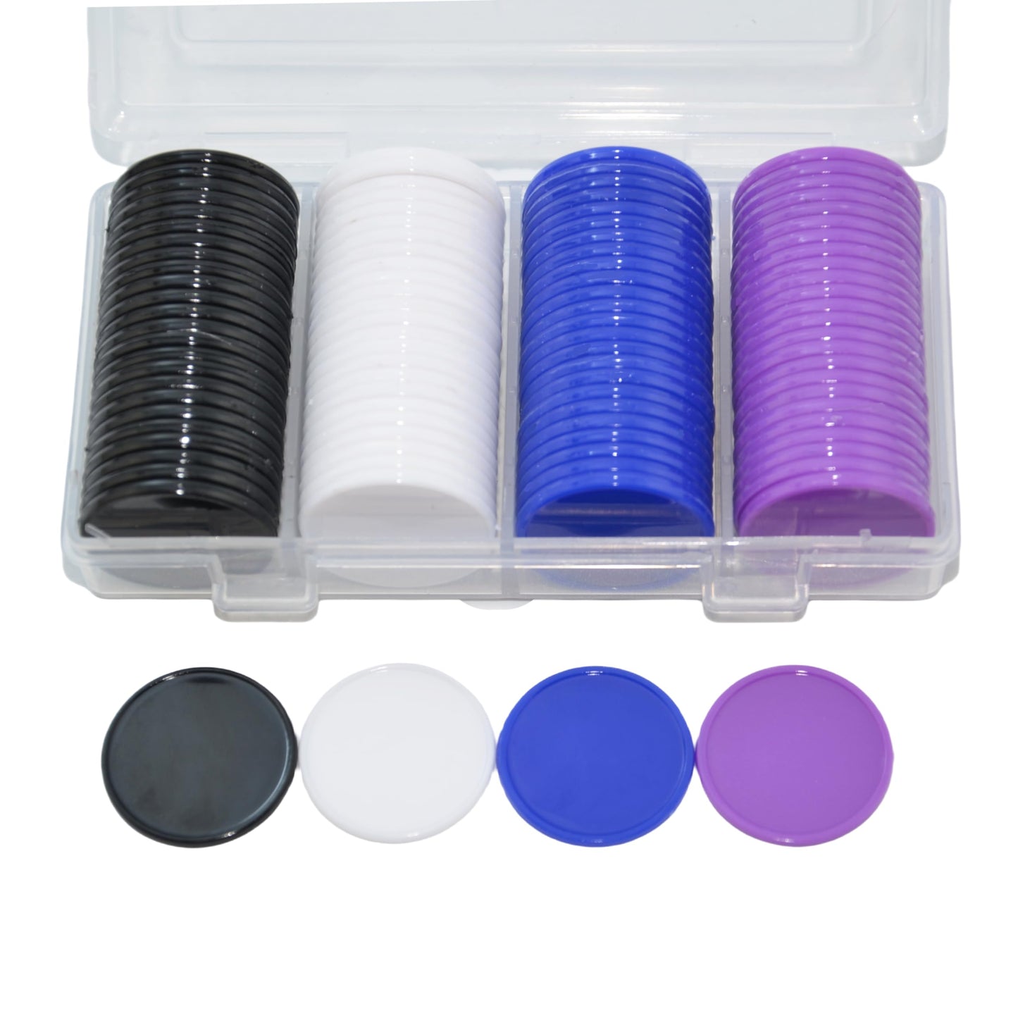 Smartdealspro 100x 1-Inch Opaque Learning Counters with Storage Box – 4 Color Set (Black White Blue Purple)