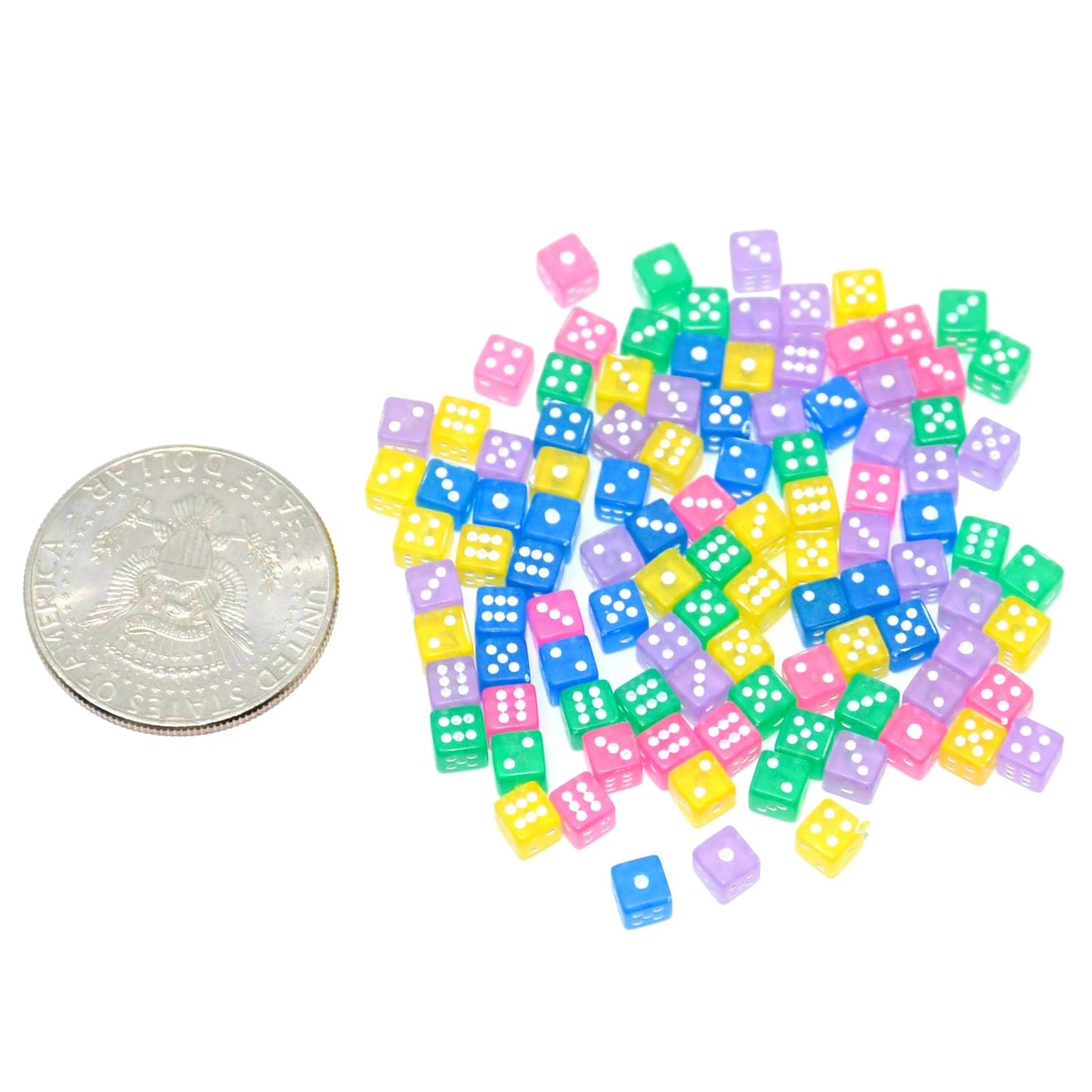 SmartDealsPro 100 Assorted D6 Mini Dice – 5mm Translucent Dice for Casino Games, Board Gaming & Math Teaching