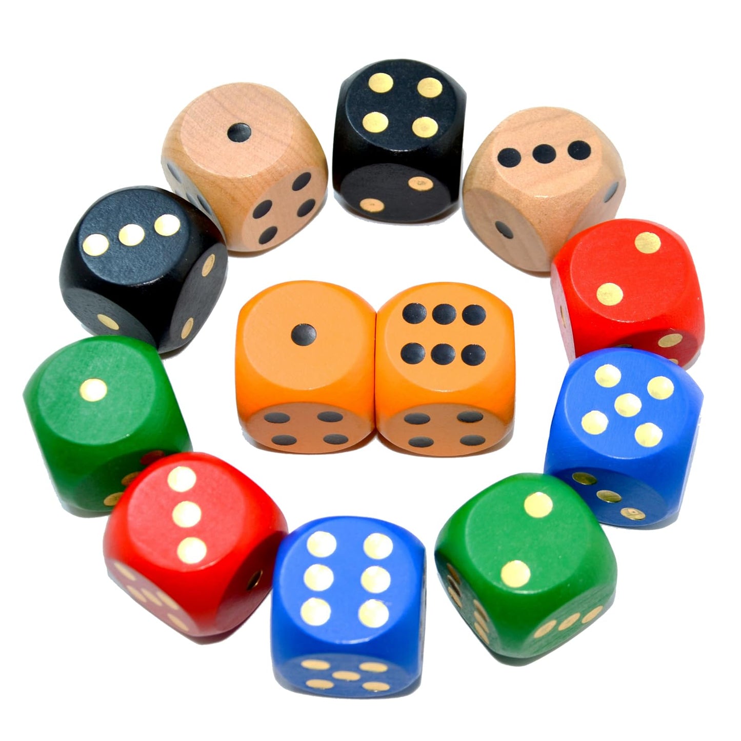Smartdealspro Random Color Wooden Dice – 12 Pieces, 3cm Round-Edge D6 (6 Colors)