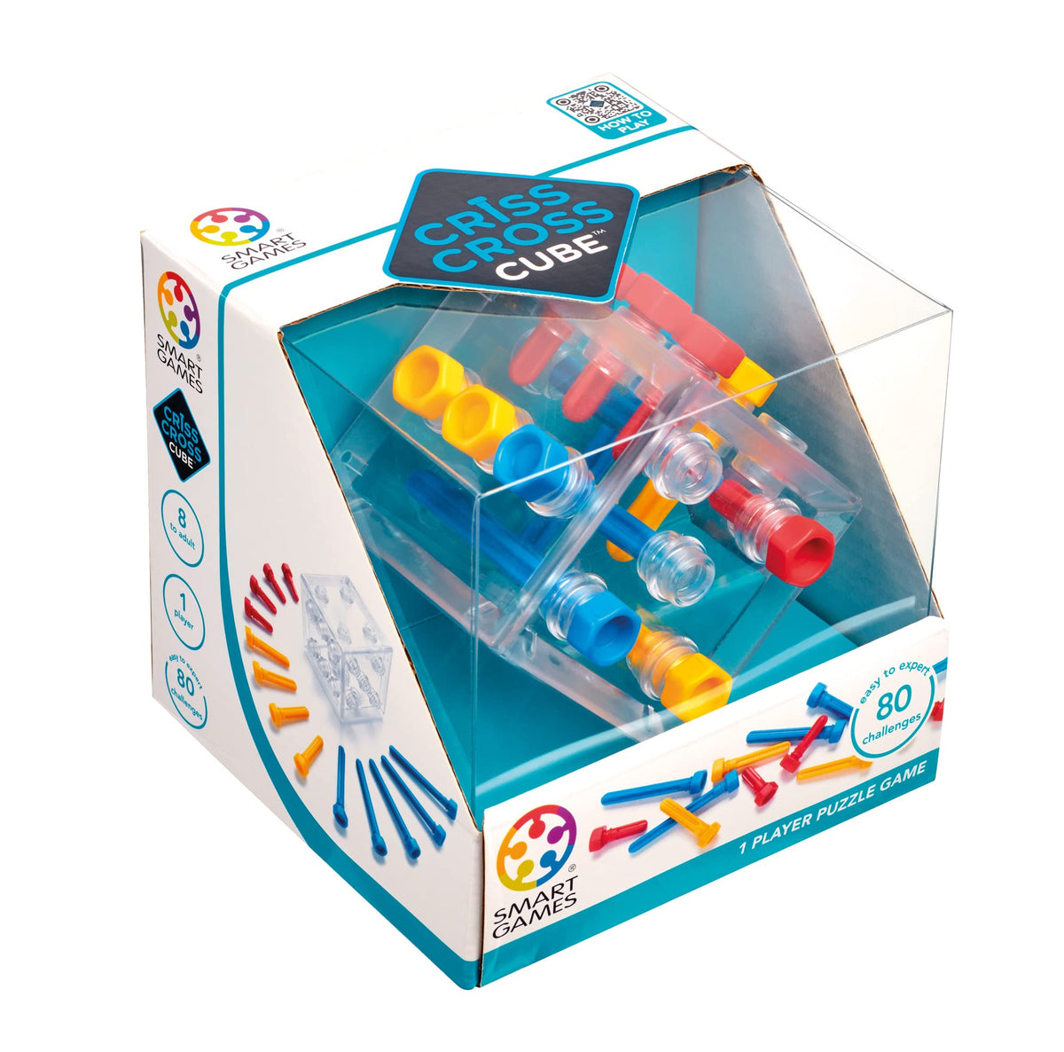 SmartGames Criss Cross Cube – 80 Challenges 3D Logic Puzzle for Ages 8+