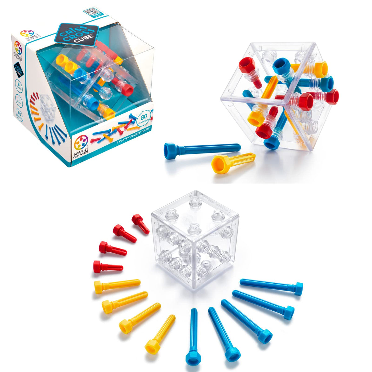 SmartGames Criss Cross Cube – 80 Challenges 3D Logic Puzzle for Ages 8+