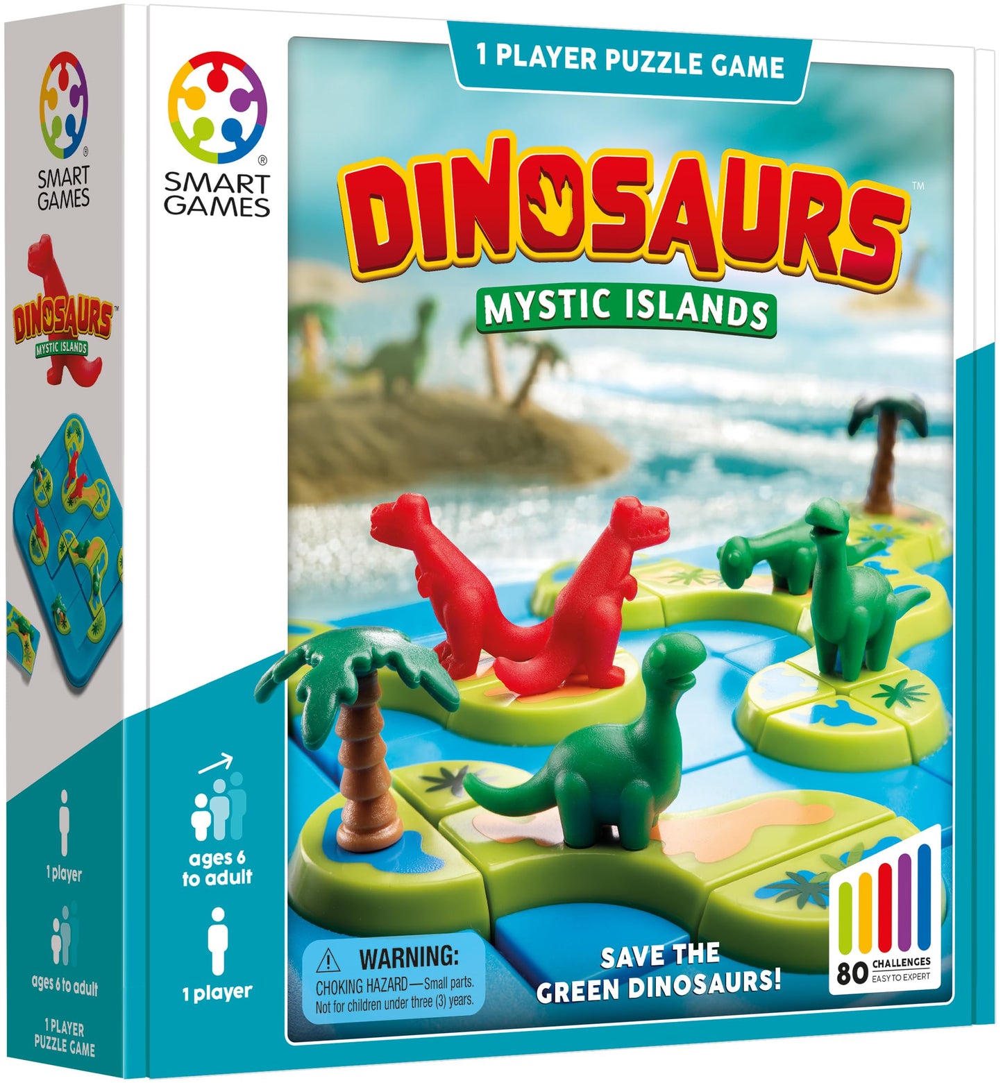 SmartGames Dinosaurs – Mystic Islands Logic Puzzle STEM Game with 80 Challenges (Ages 6+)