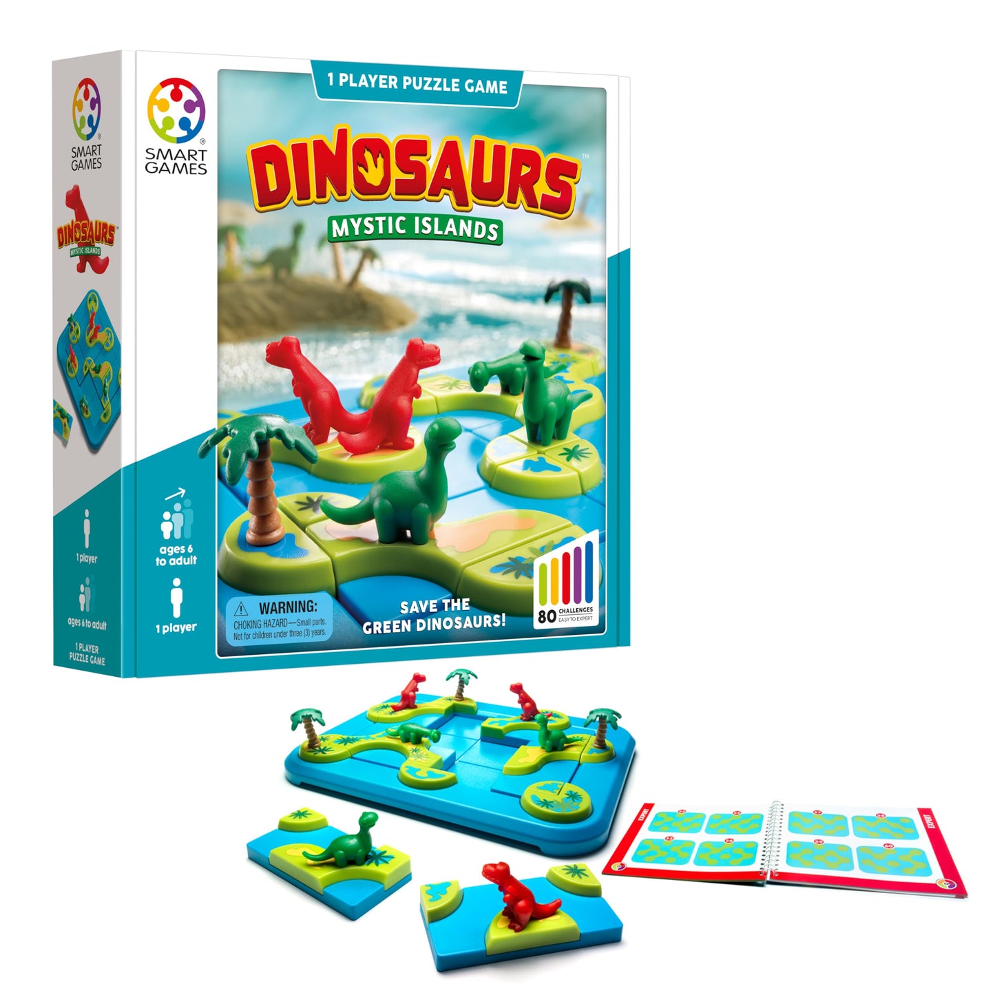SmartGames Dinosaurs – Mystic Islands Logic Puzzle STEM Game with 80 Challenges (Ages 6+)