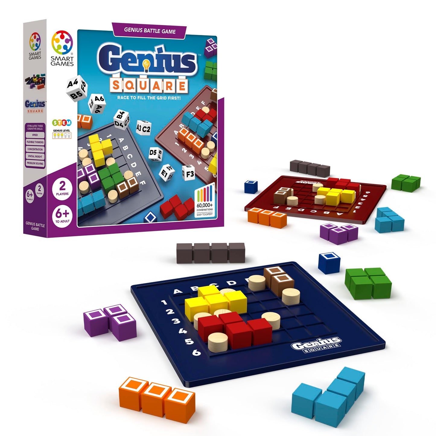 SmartGames The Genius Square – Educational Strategy Puzzle for 1-2 Players (Ages 6+)