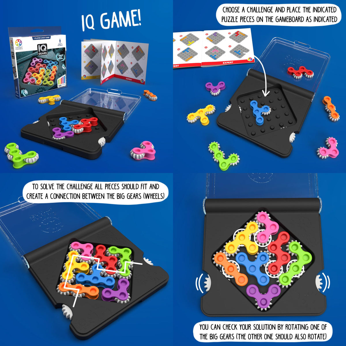 SmartGames IQ Gears Travel-Friendly Logic Puzzle – 120 Challenges for Ages 7 to Adult