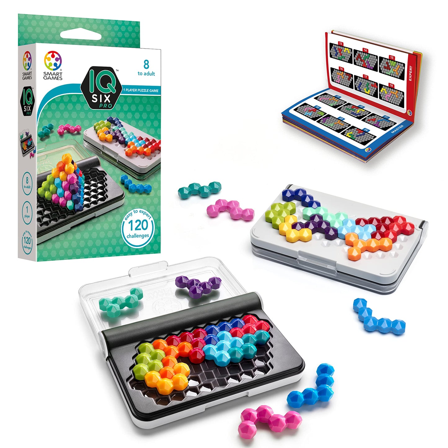 SmartGames IQ Six Pro Travel Game – 120 Challenges for Ages 8+ | Brain Teaser for Kids & Adults