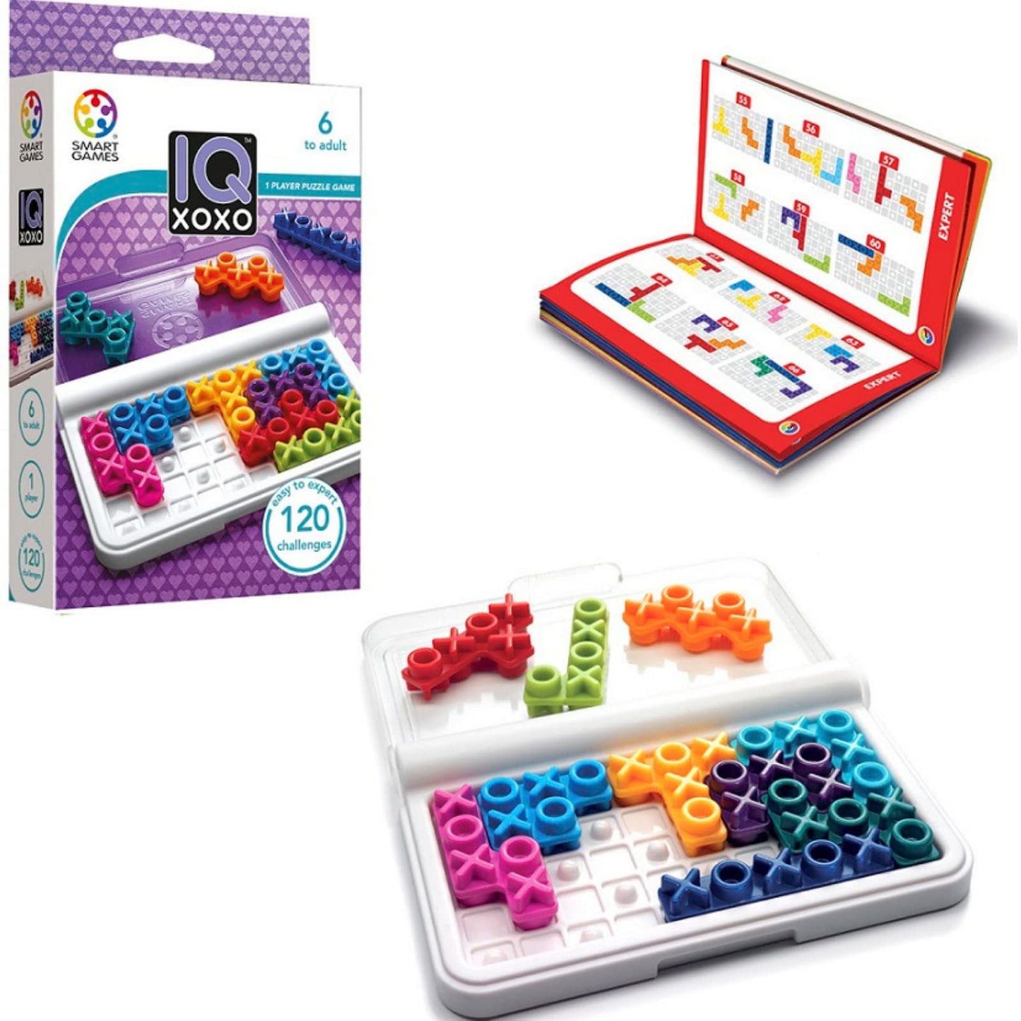 SmartGames IQ XOXO – 120-Challenge Travel Logic Puzzle for Solo Play