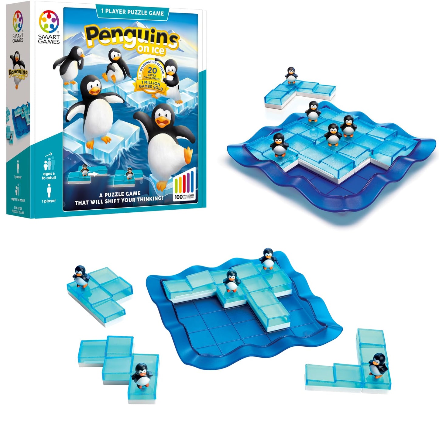SmartGames Penguins on Ice – Sliding Pentomino Logic Puzzle for Ages 6+ (100 Challenges)