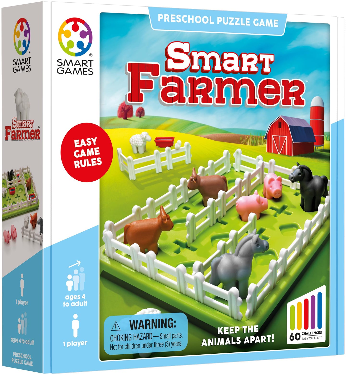 SmartGames Smart Farmer – Barnyard Logic Puzzle for Ages 5+ | 60 Progressive Challenges