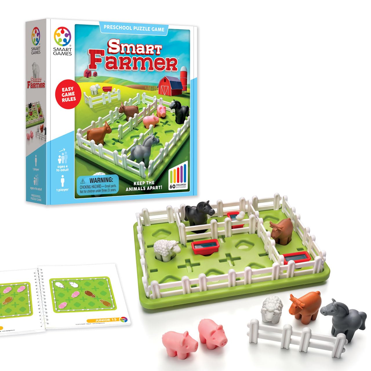 SmartGames Smart Farmer – Barnyard Logic Puzzle for Ages 5+ | 60 Progressive Challenges