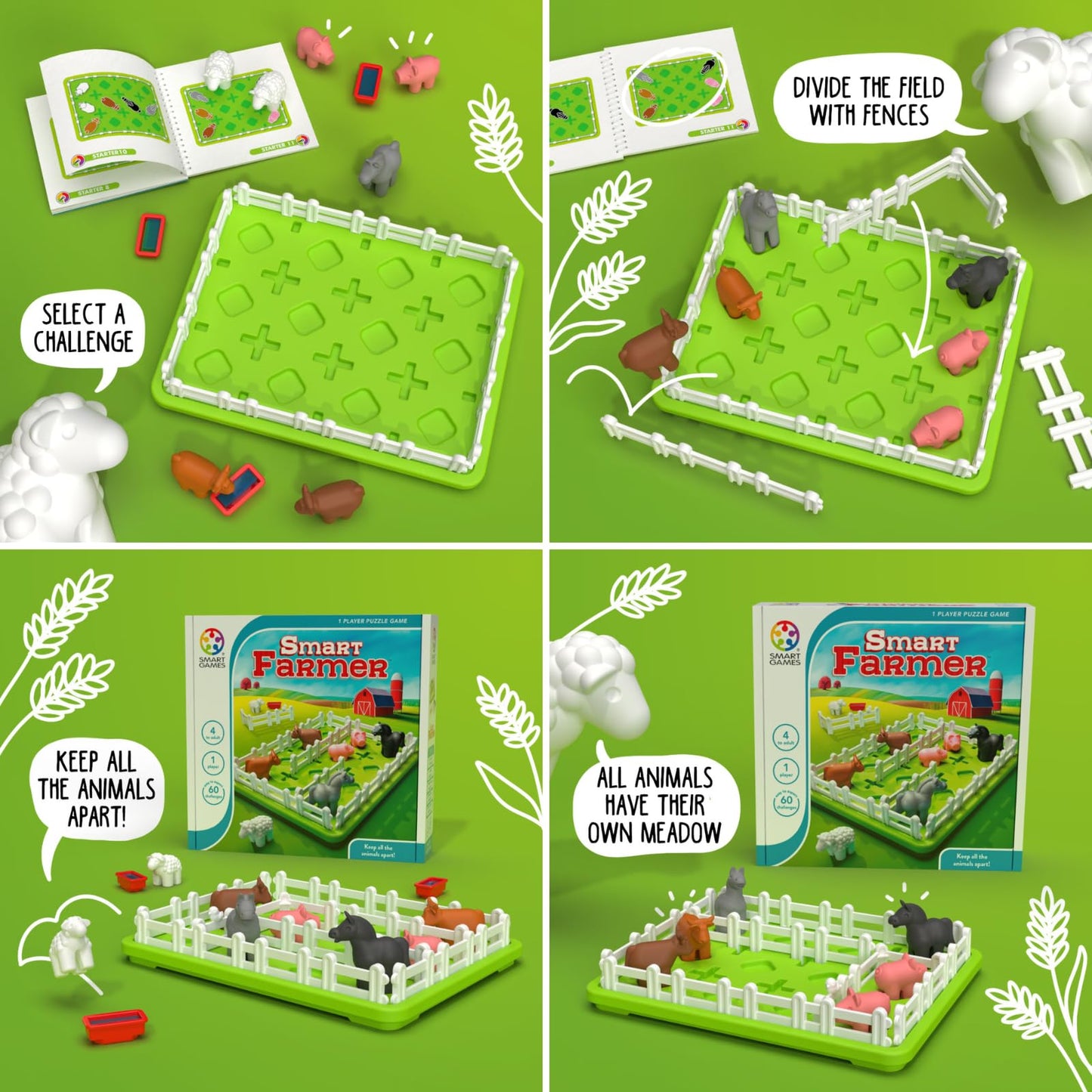 SmartGames Smart Farmer – Barnyard Logic Puzzle for Ages 5+ | 60 Progressive Challenges