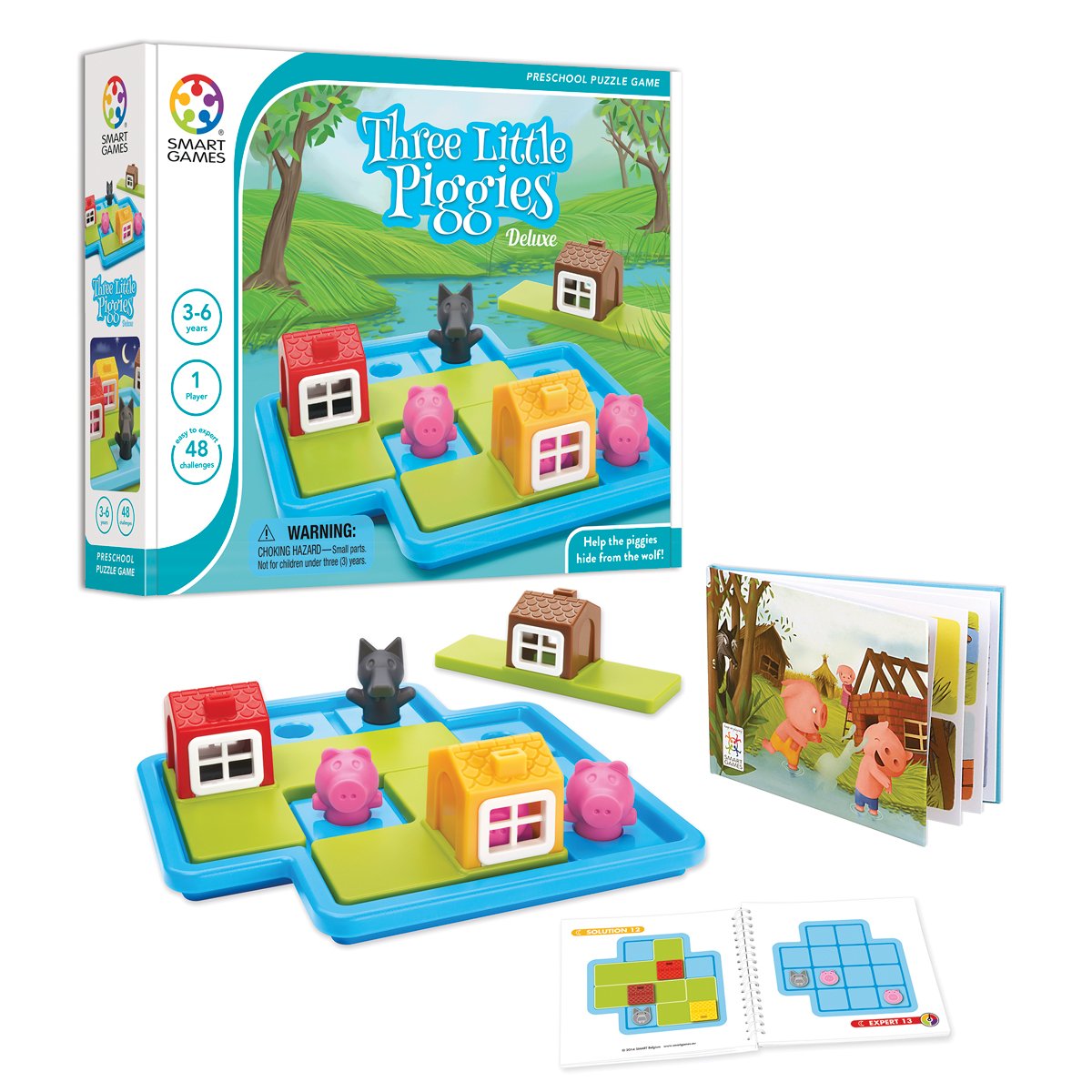 SmartGames Three Little Piggies – Preschool Logic Puzzle with 48 Challenges & Storybook (Ages 3+)