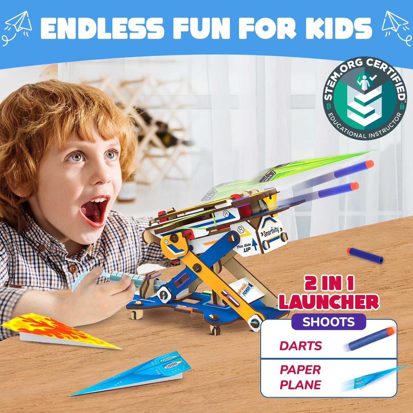 Smartivity DIY 2in1 Hydraulic Paper Airplanes & Darts Launcher — STEM Toy for Kids Ages 6–14