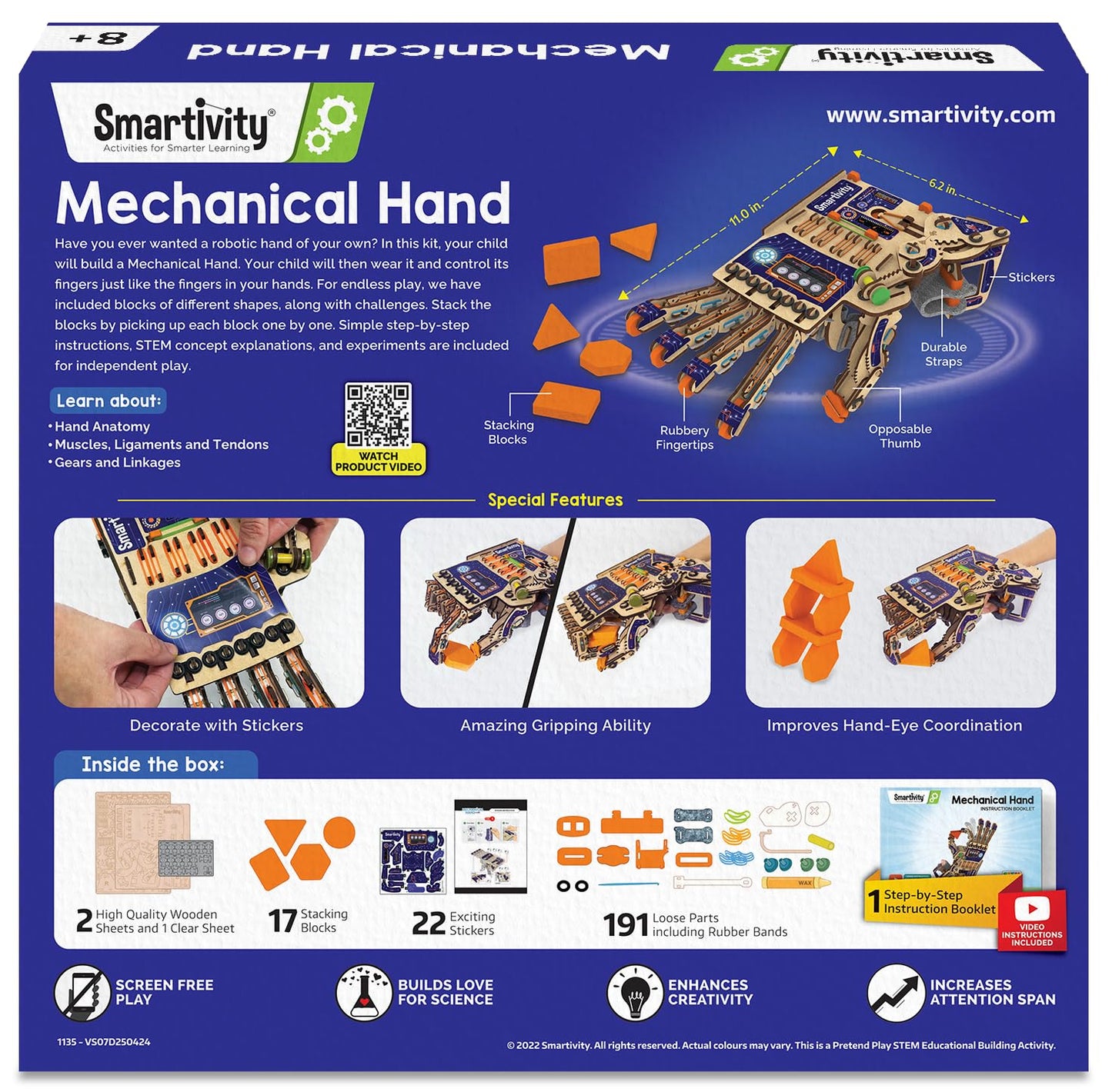 Smartivity DIY Robotic Mechanical Hand – STEM Toy for Ages 8–14 | Award-Winning Engineering Kit
