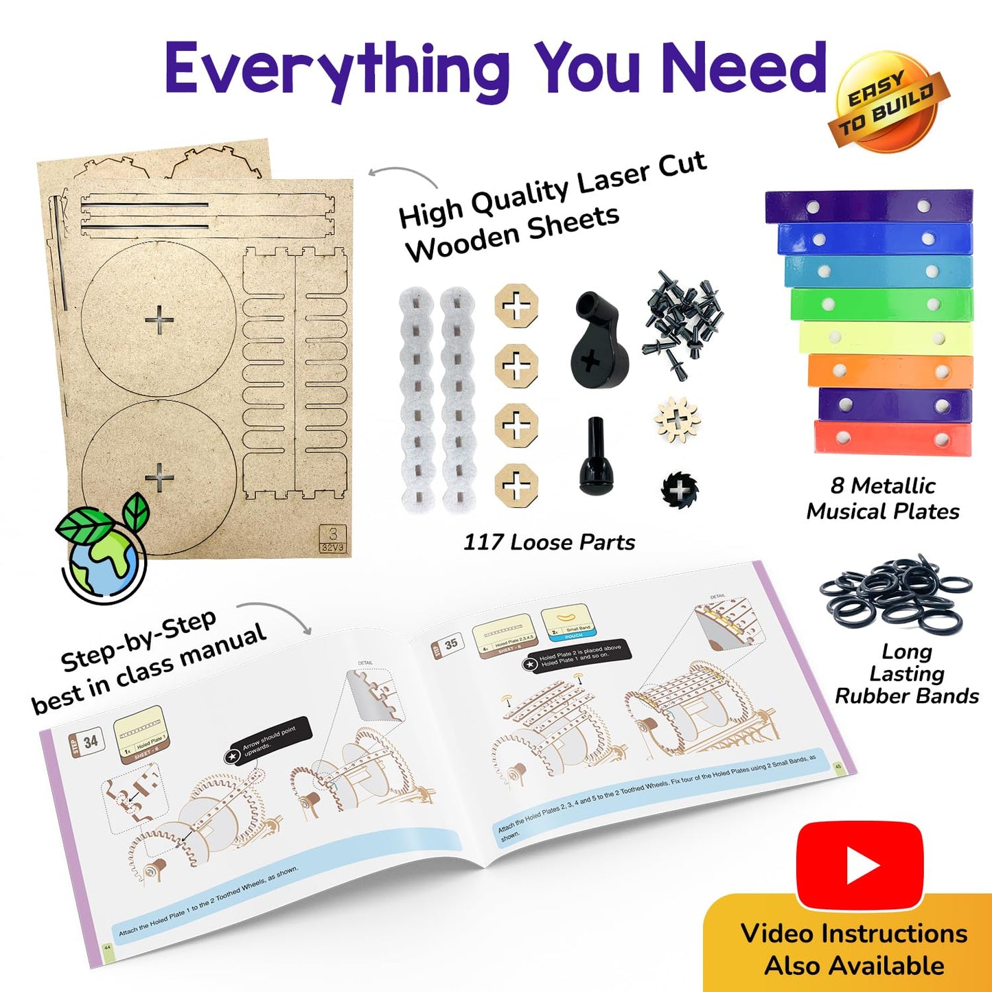 Smartivity Mechanical Xylophone Music Machine – DIY STEM Toy for Kids 8-14 | Wooden Engineering Gift
