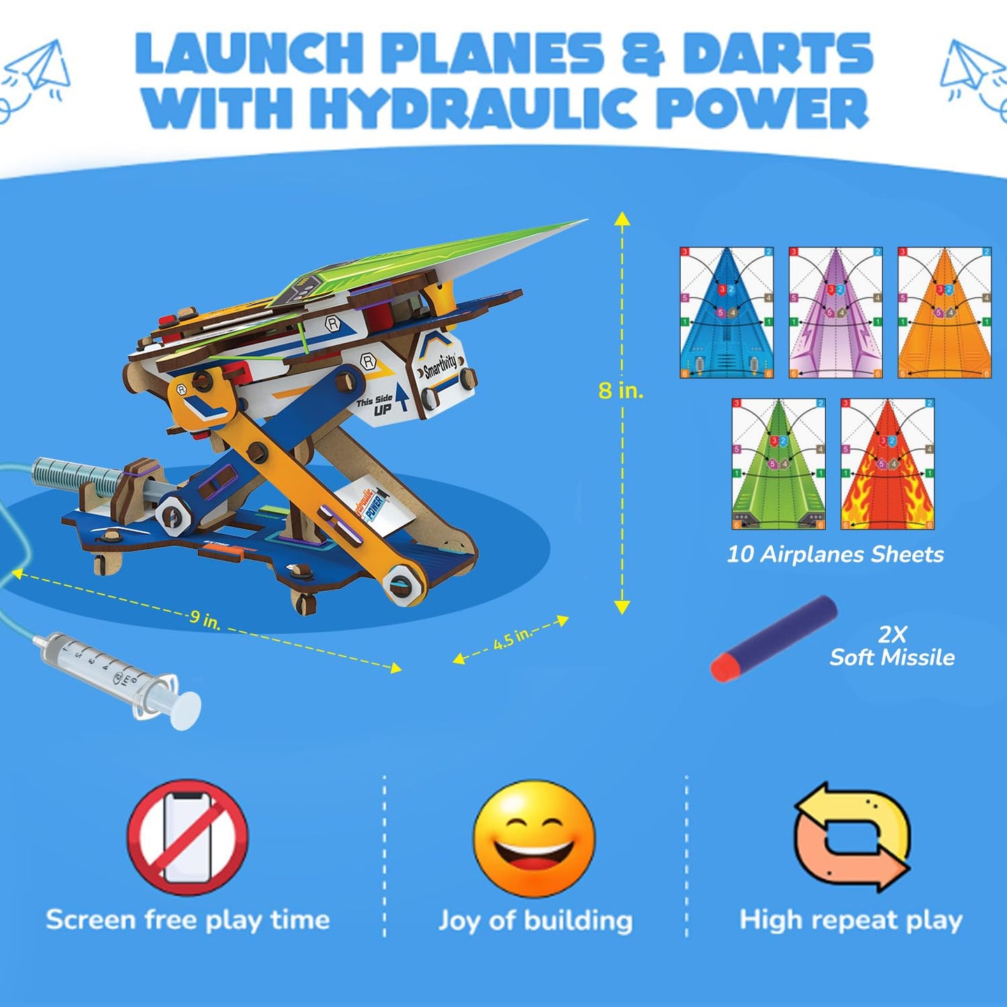 Smartivity DIY 2in1 Hydraulic Paper Airplanes & Darts Launcher — STEM Toy for Kids Ages 6–14