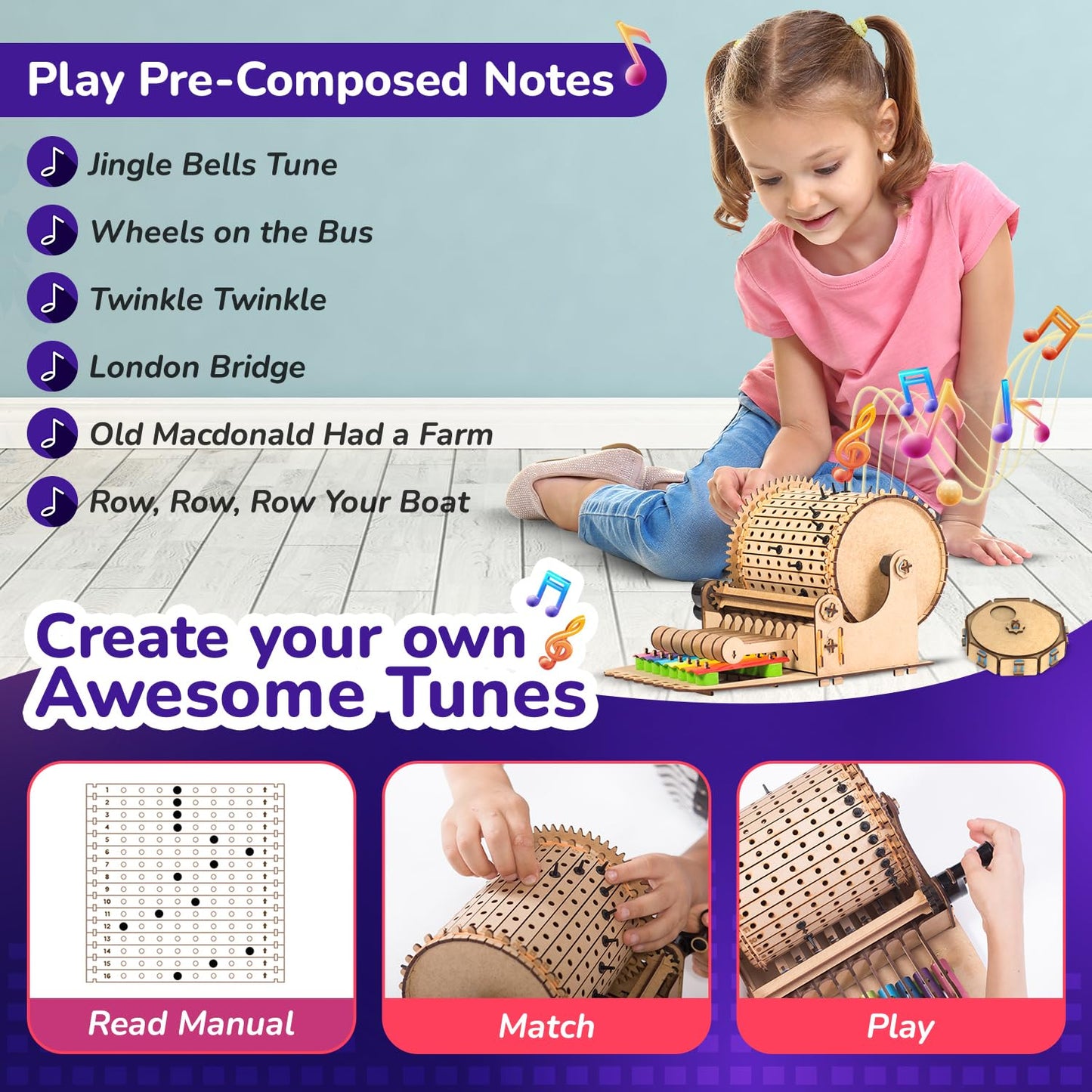 Smartivity Mechanical Xylophone Music Machine – DIY STEM Toy for Kids 8-14 | Wooden Engineering Gift