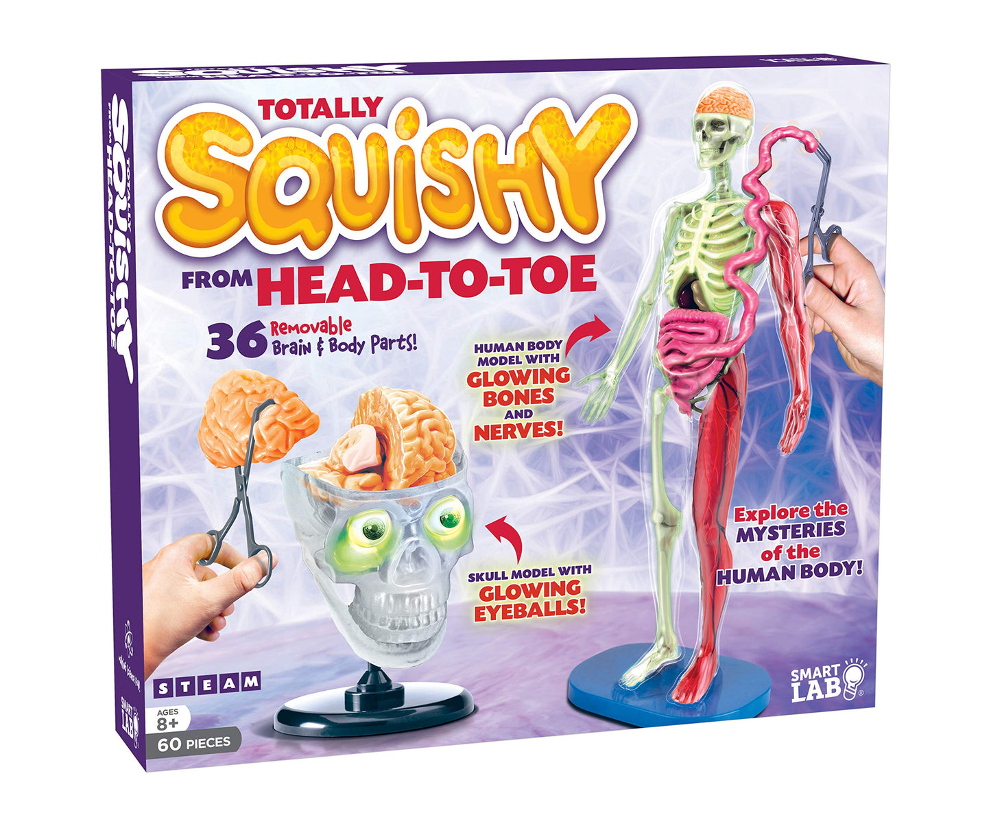 SMARTLAB Totally Squishy: 60-Piece Human Body Kit with 12-Inch Model & Glowing Eyeballs