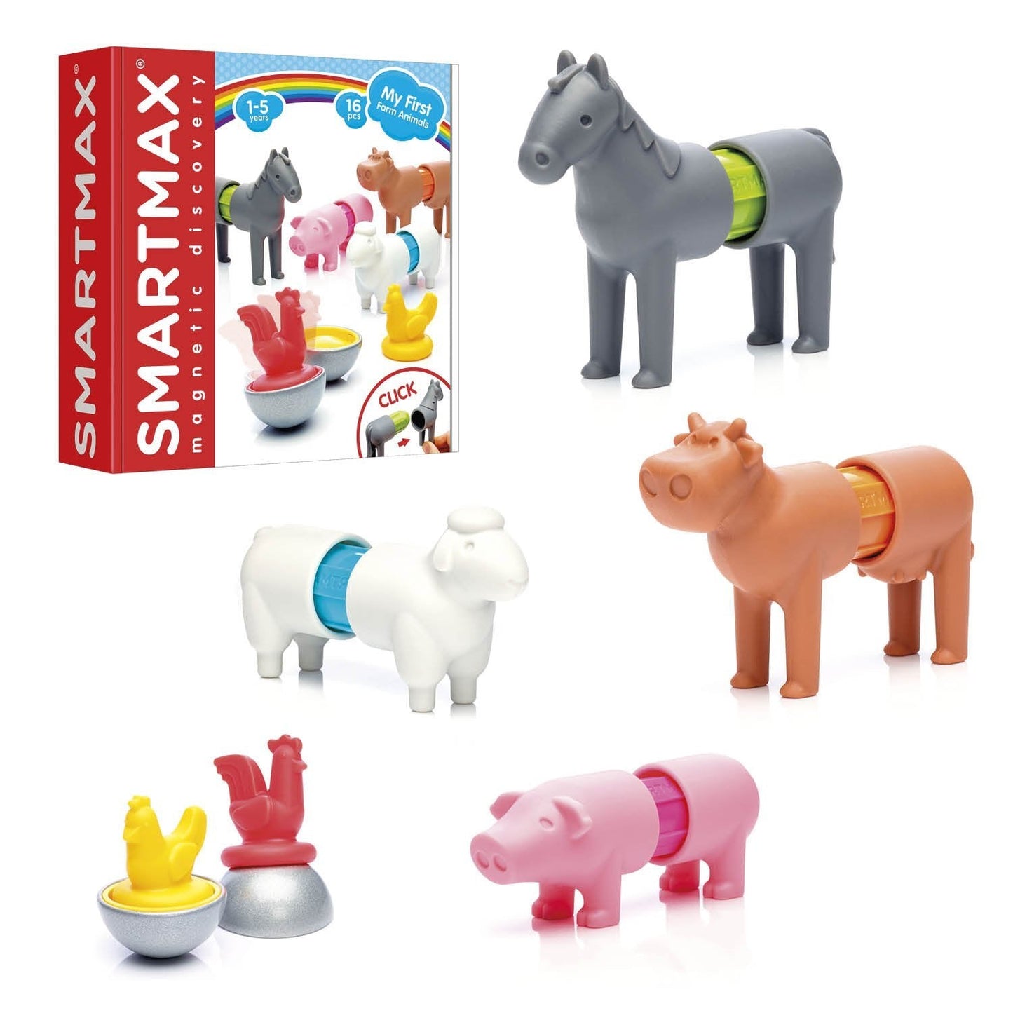 SmartMax My First Farm Animals Magnetic Building Set for Toddlers 1-5 – Open-Ended STEM Fun