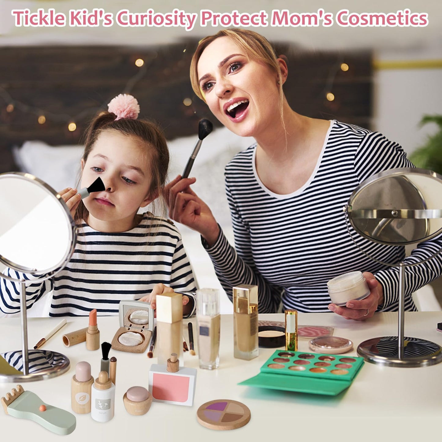 Smartwo 22-Pcs Wooden Makeup Toy Set for Toddlers – Pretend Play Beauty Kit with Realistic Accessories