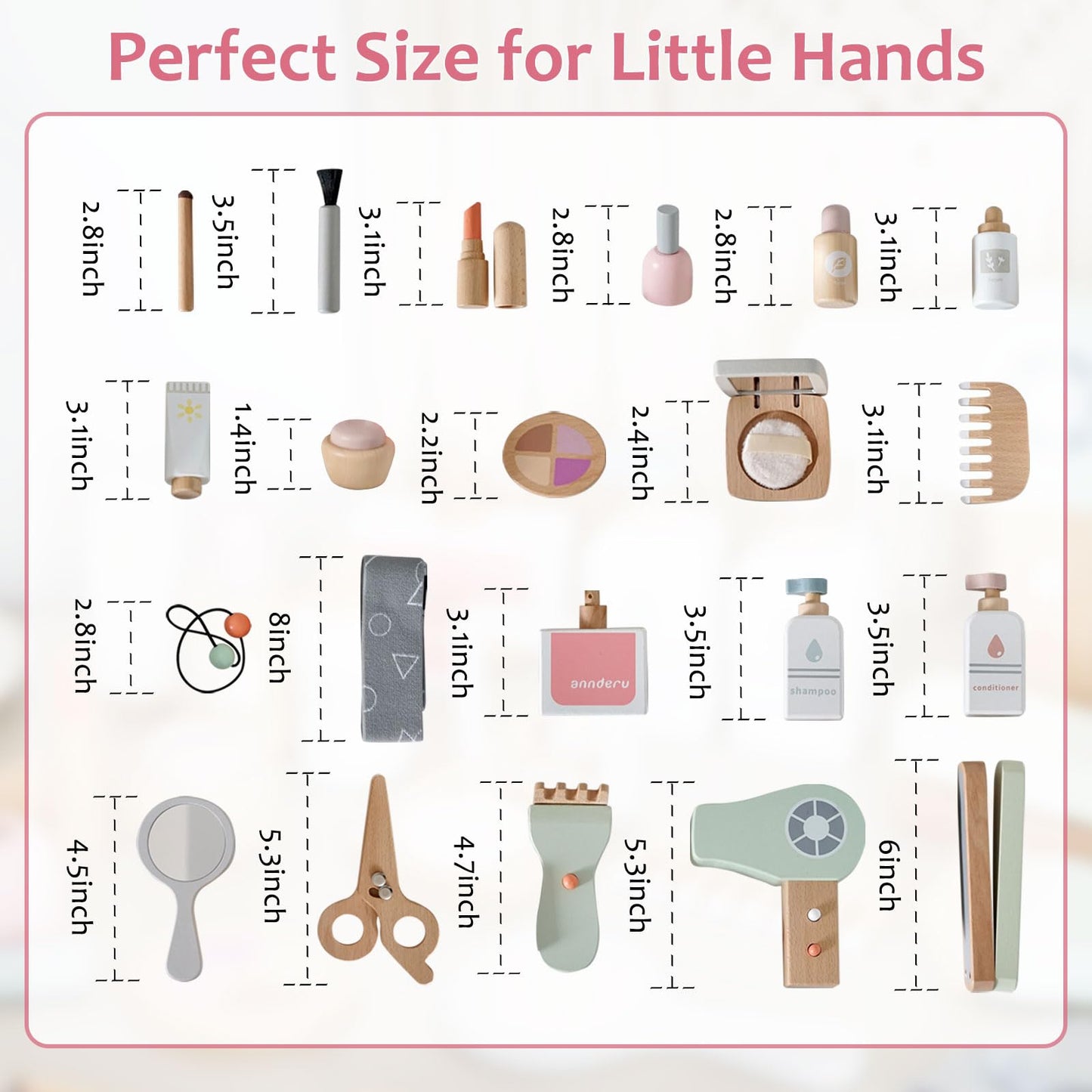 Smartwo 22-Pcs Wooden Makeup Toy Set for Toddlers – Pretend Play Beauty Kit with Realistic Accessories