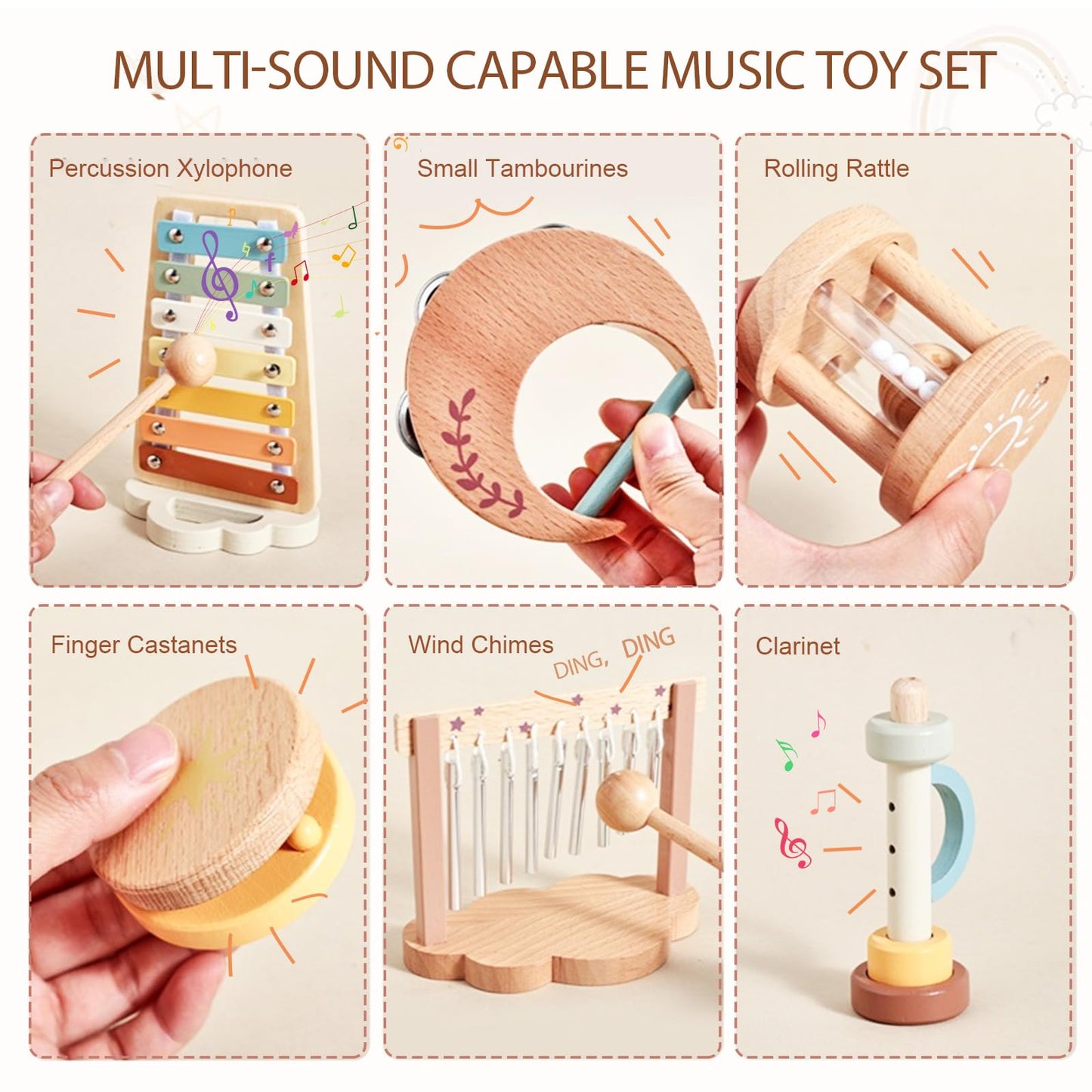 Smartwo Baby Montessori Musical Instruments – Wooden Xylophone & Percussion Toys for Toddlers 18+ Months
