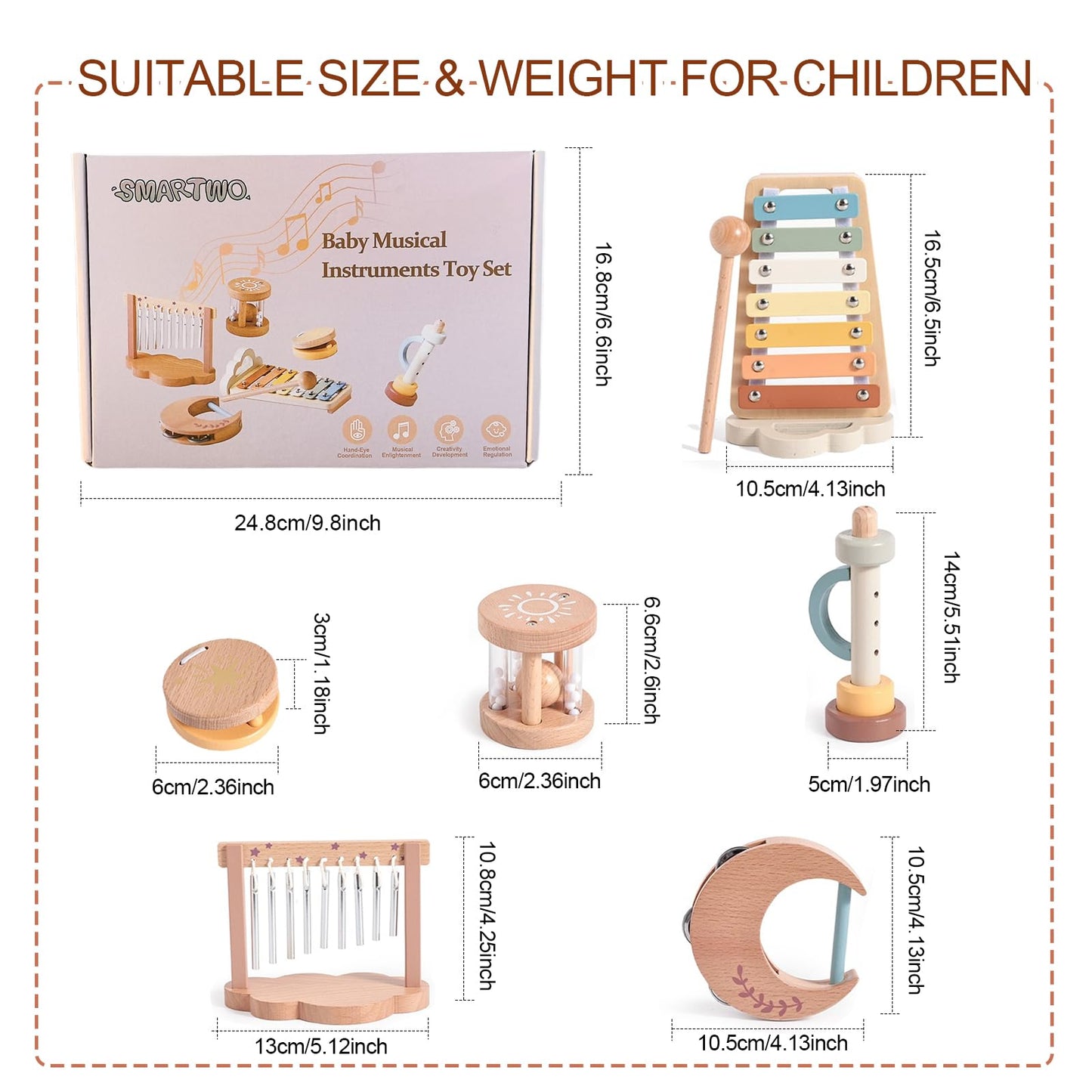 Smartwo Baby Montessori Musical Instruments – Wooden Xylophone & Percussion Toys for Toddlers 18+ Months