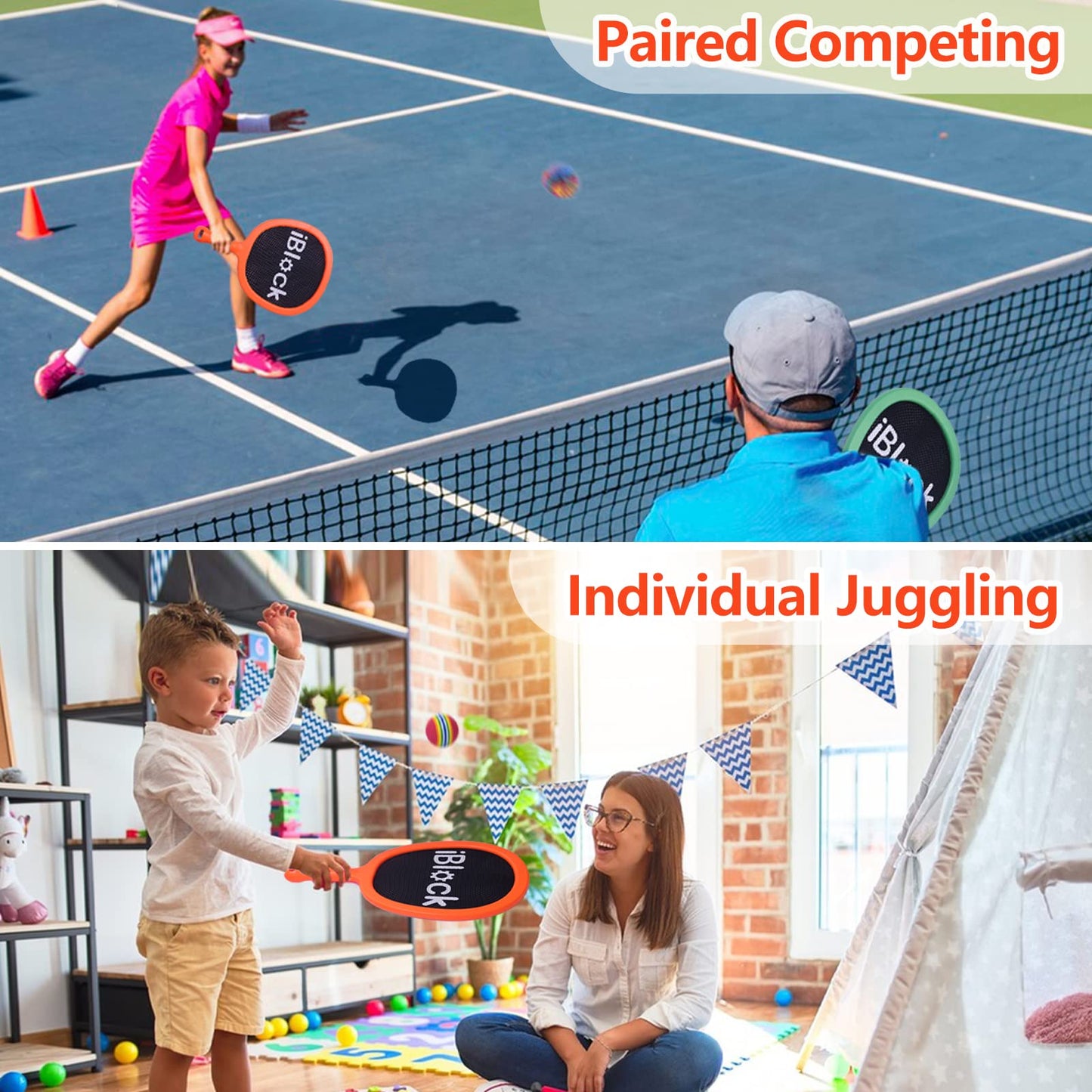 Smartwo Portable Paddles & Bouncy Balls Set – Indoor Outdoor Family Fun