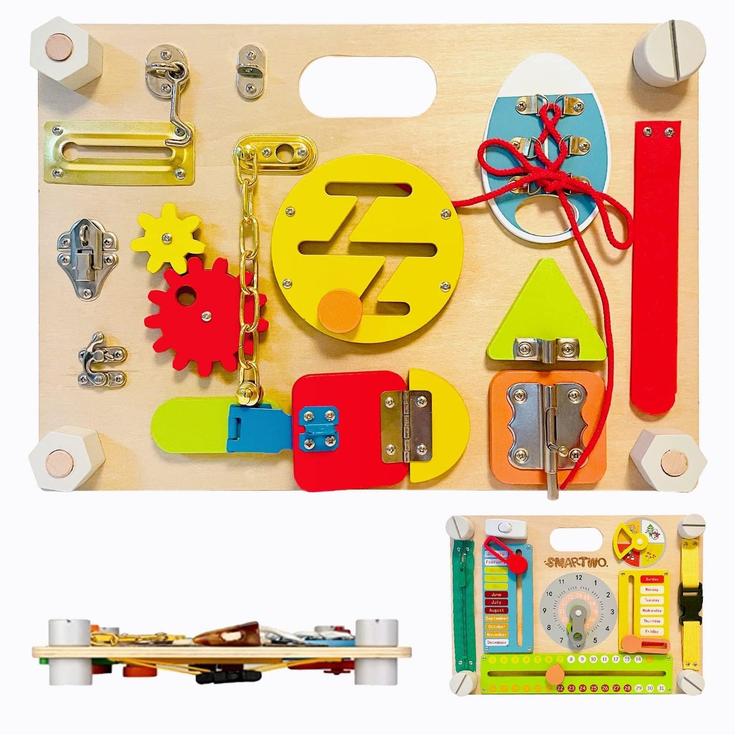 Smartwo Double-Sided Montessori Busy Board for Toddlers 3-5