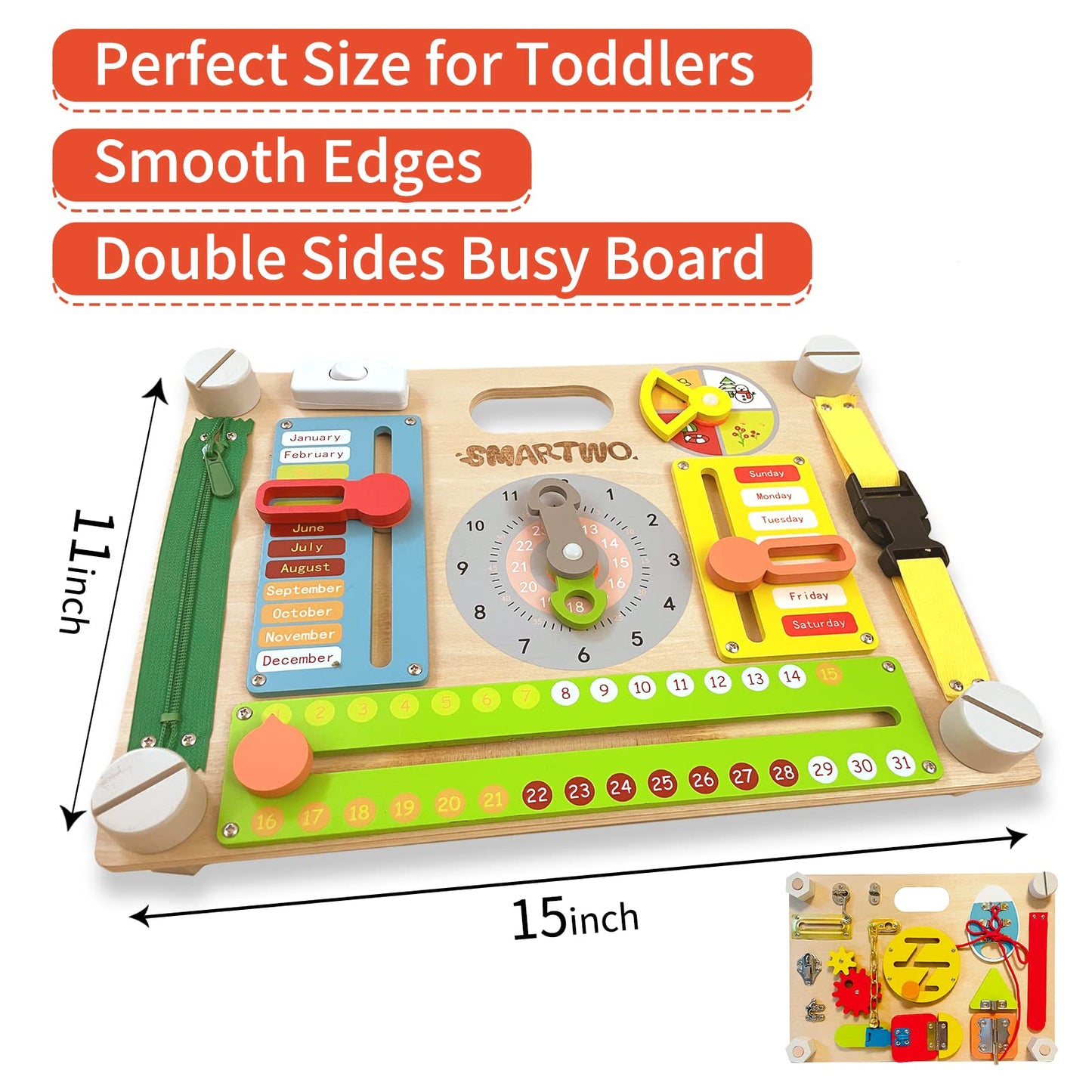 Smartwo Double-Sided Montessori Busy Board for Toddlers 3-5