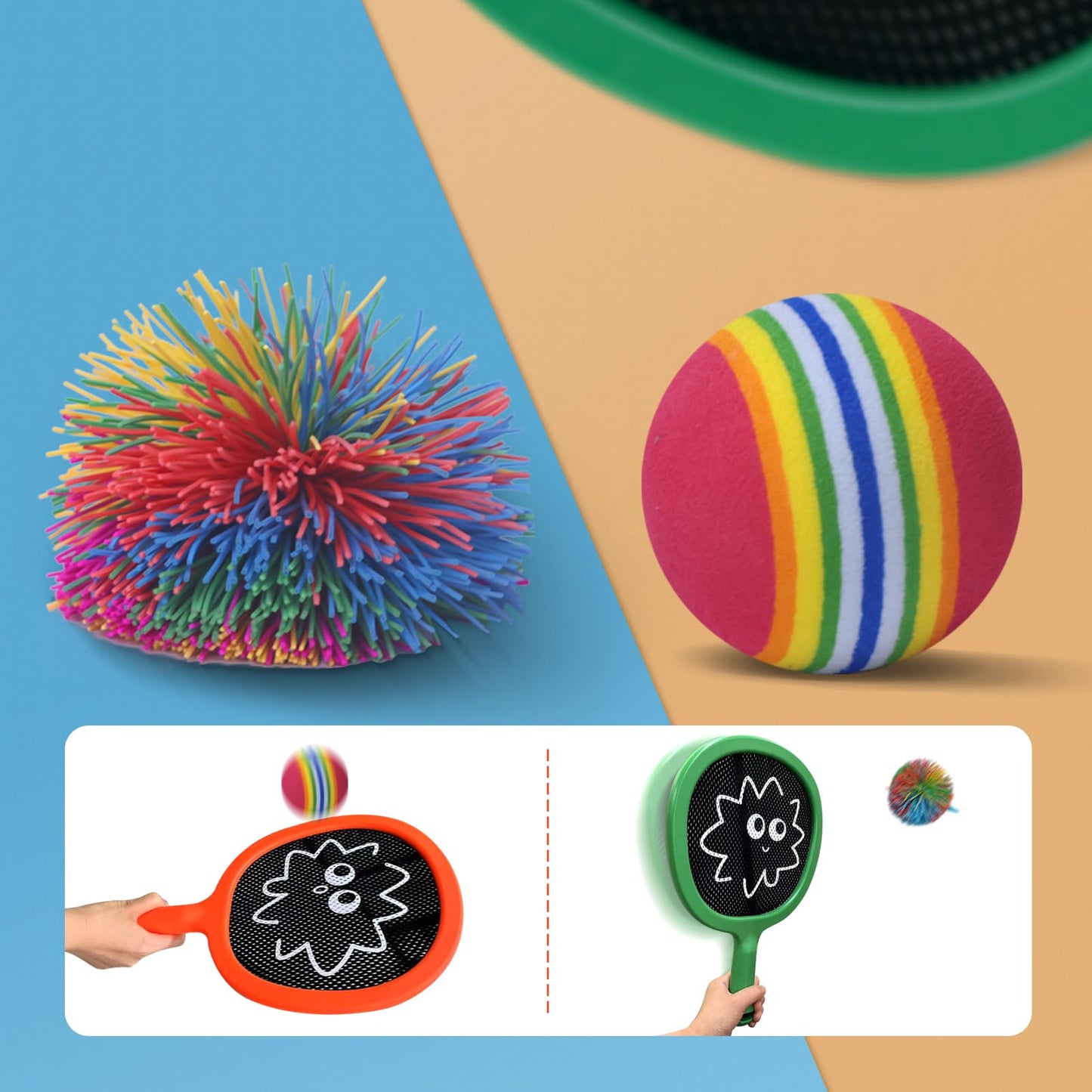 Smartwo Portable Paddles & Bouncy Balls Set – Indoor Outdoor Family Fun, Beginner Friendly